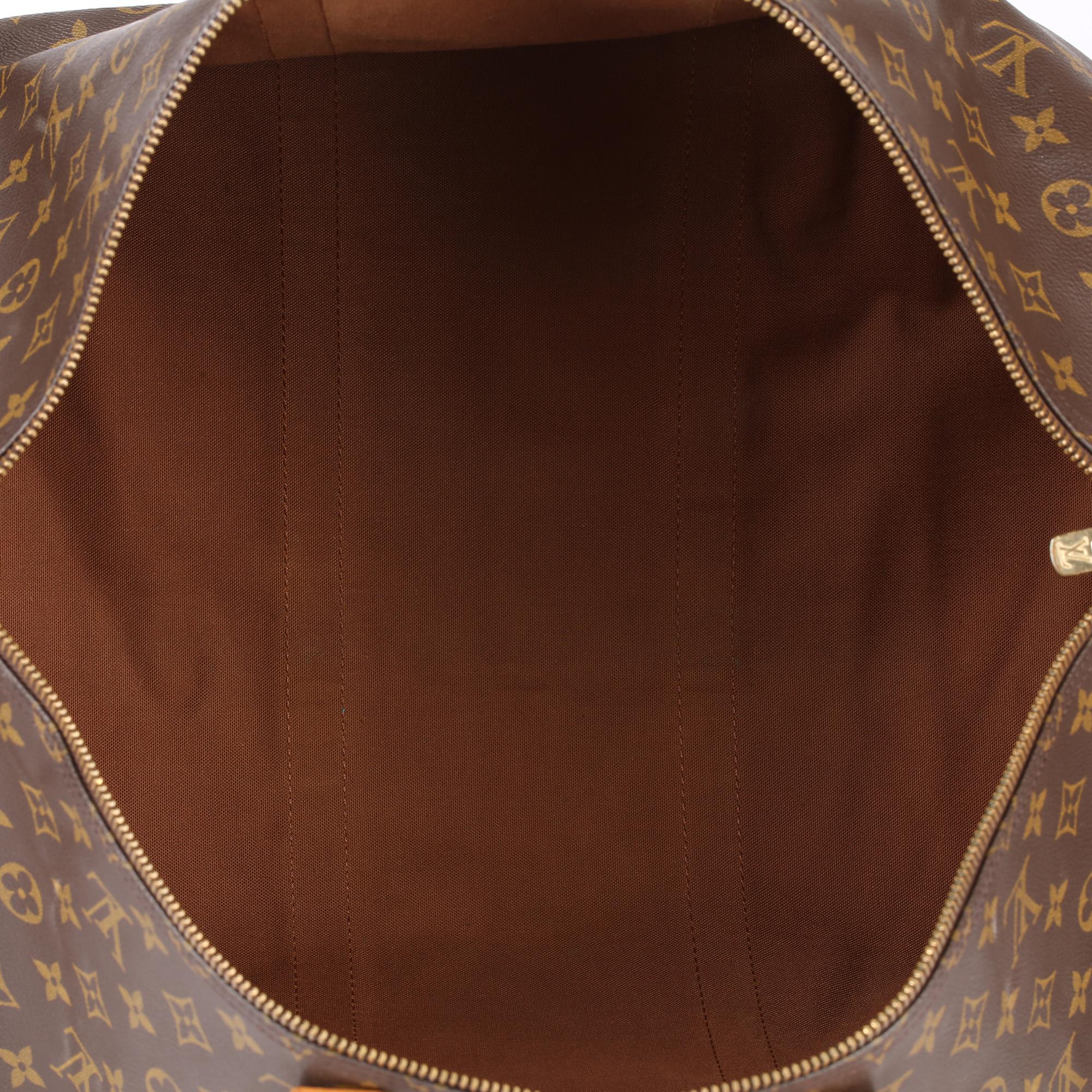 1989 Louis Vuitton Brown Monogram Coated Canvas & Vachetta Vintage Keepall 55 4