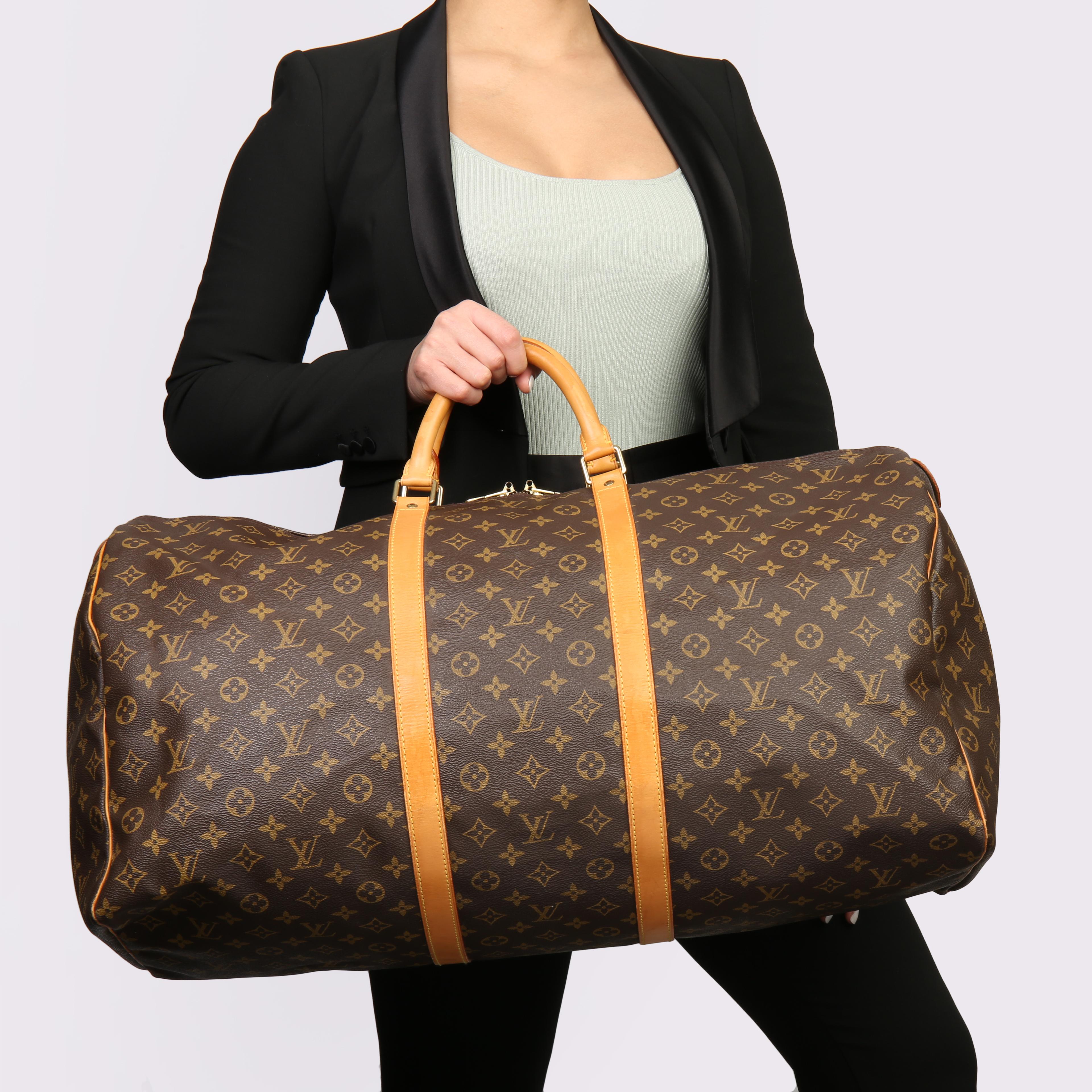1989 Louis Vuitton Brown Monogram Coated Canvas & Vachetta Vintage Keepall 55 5