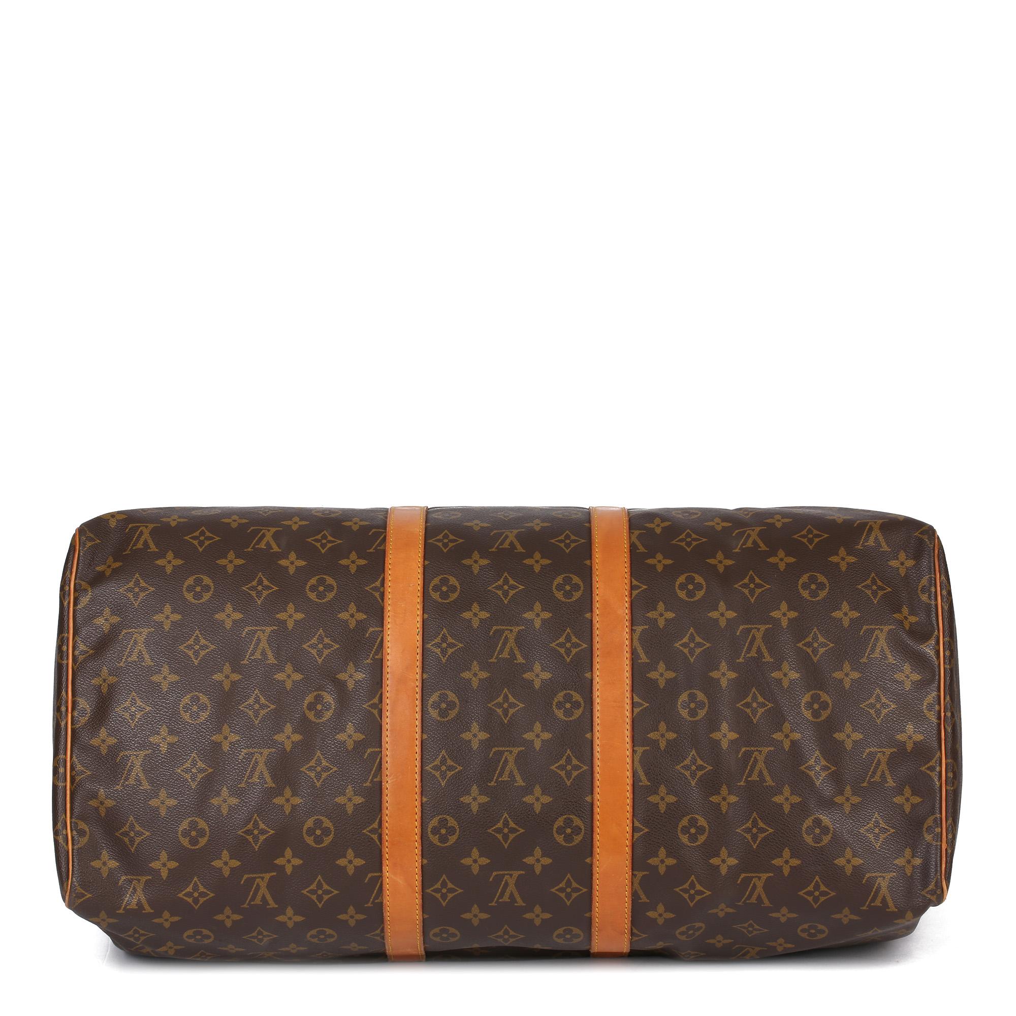 1989 Louis Vuitton Brown Monogram Coated Canvas & Vachetta Vintage Keepall 55 In Good Condition In Bishop's Stortford, Hertfordshire