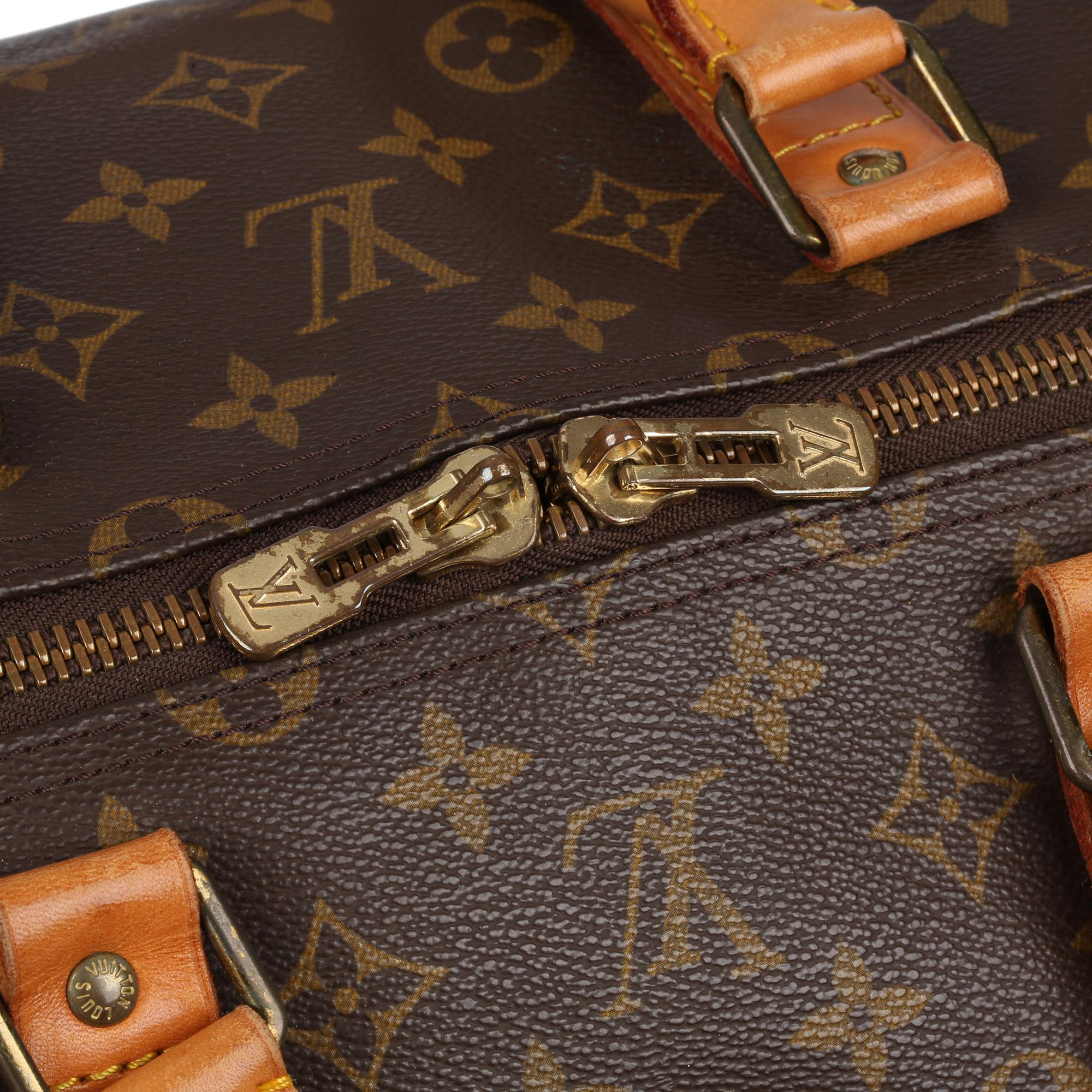 1989 Louis Vuitton Brown Monogram Coated Canvas & Vachetta Vintage Keepall 55 1