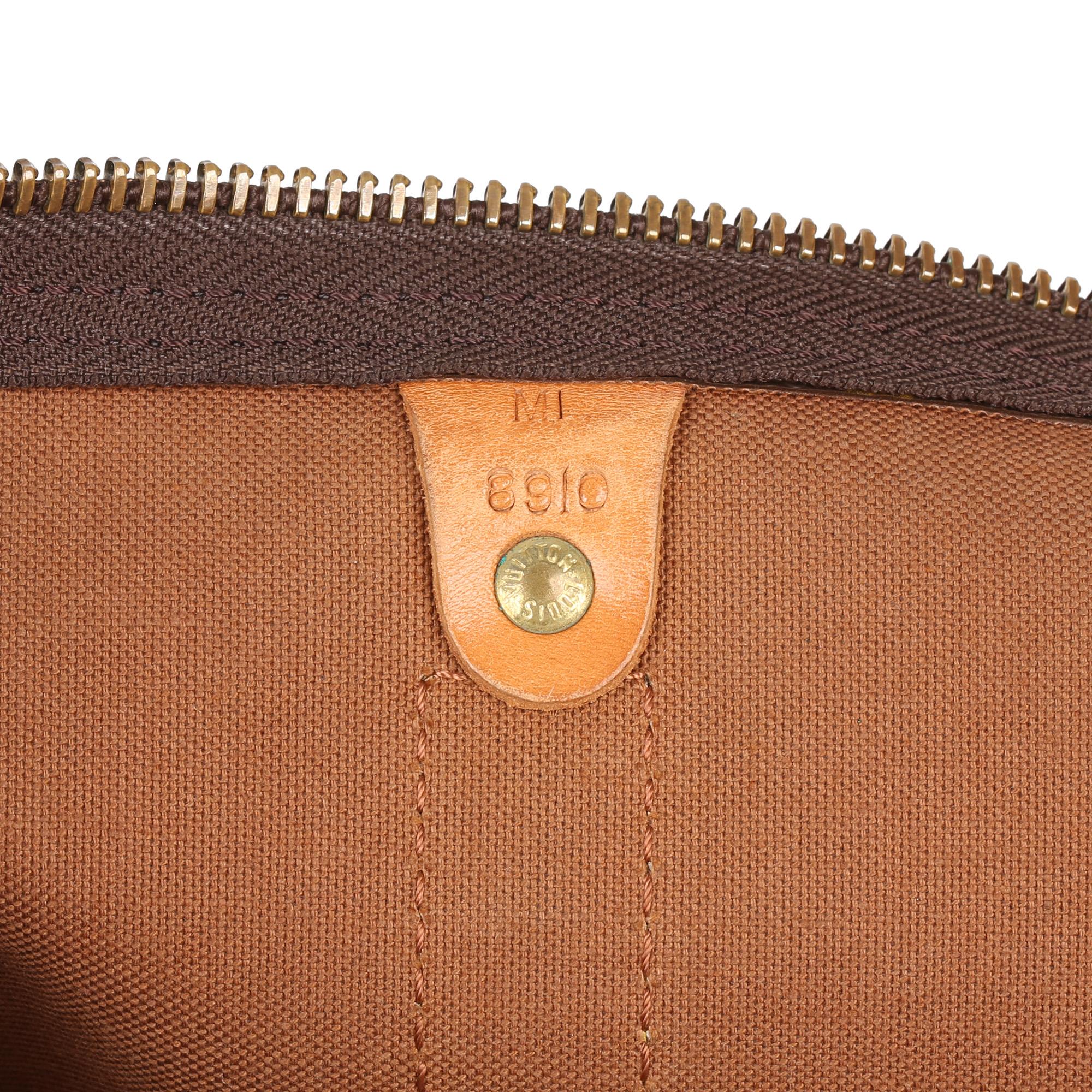 1989 Louis Vuitton Brown Monogram Coated Canvas & Vachetta Vintage Keepall 55 3