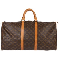 1989 Louis Vuitton Brown Monogram Coated Canvas & Vachetta Retro Keepall 55