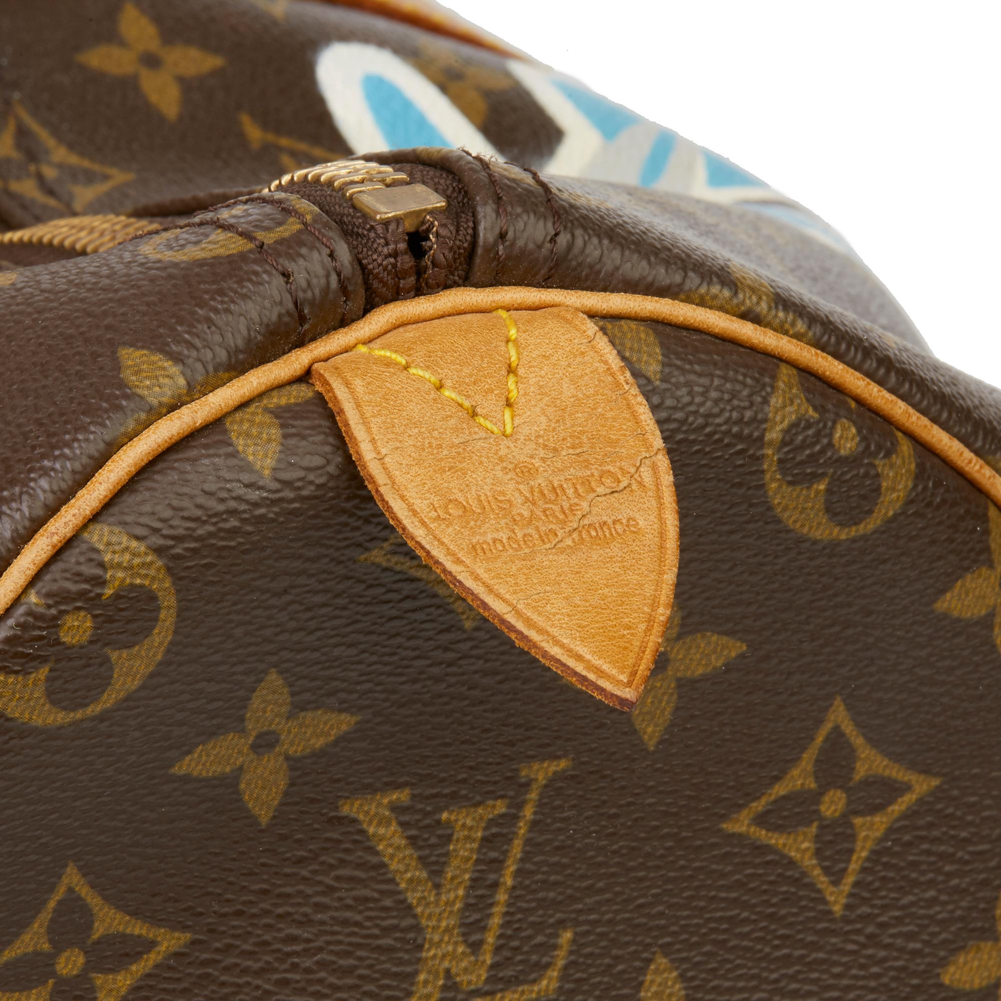 1989 Louis Vuitton Hand-painted  Paper Plane$ Monogram Coated Canvas Keepall 50 In Excellent Condition In Bishop's Stortford, Hertfordshire