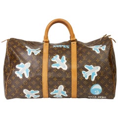 1989 Louis Vuitton Hand-painted  Paper Plane$ Monogram Coated Canvas Keepall 50