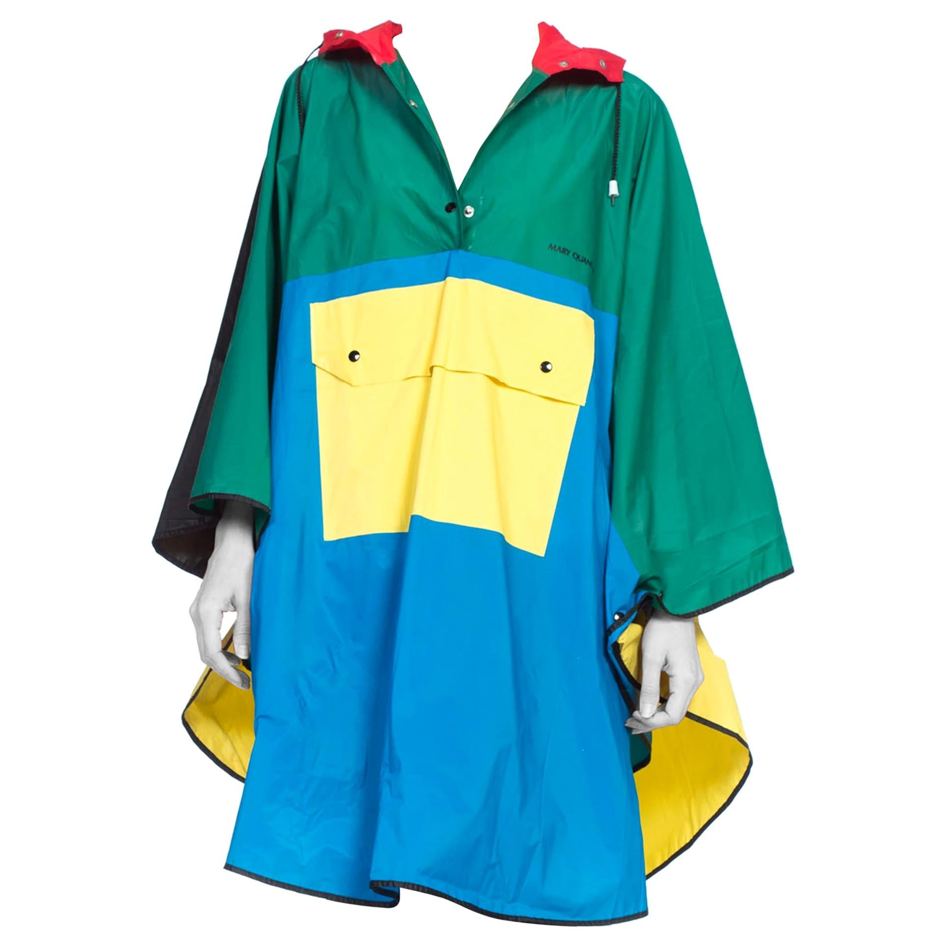 1980S MARY QUANT Multicolor PVC Colorblock Rain Poncho For Sale