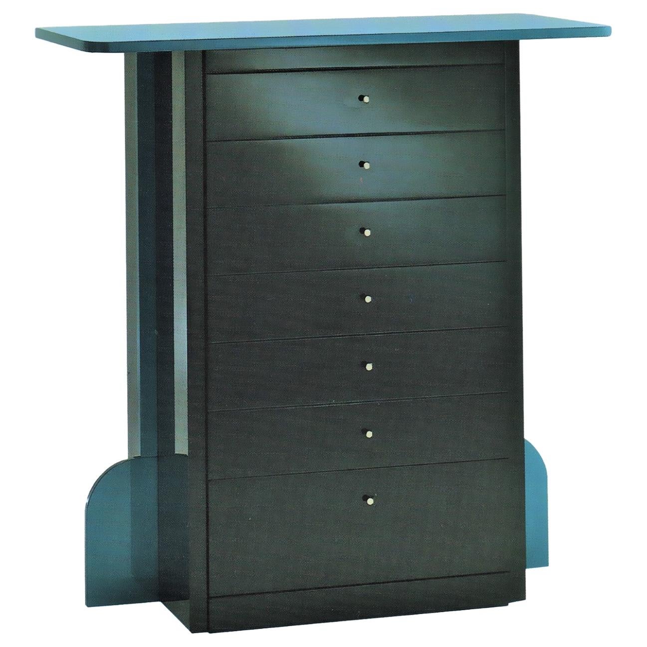 Mid-Century Modern 1989 Memphis Style Dresser Gray and Blue Satin Lacquer, Sormani, Italy For Sale