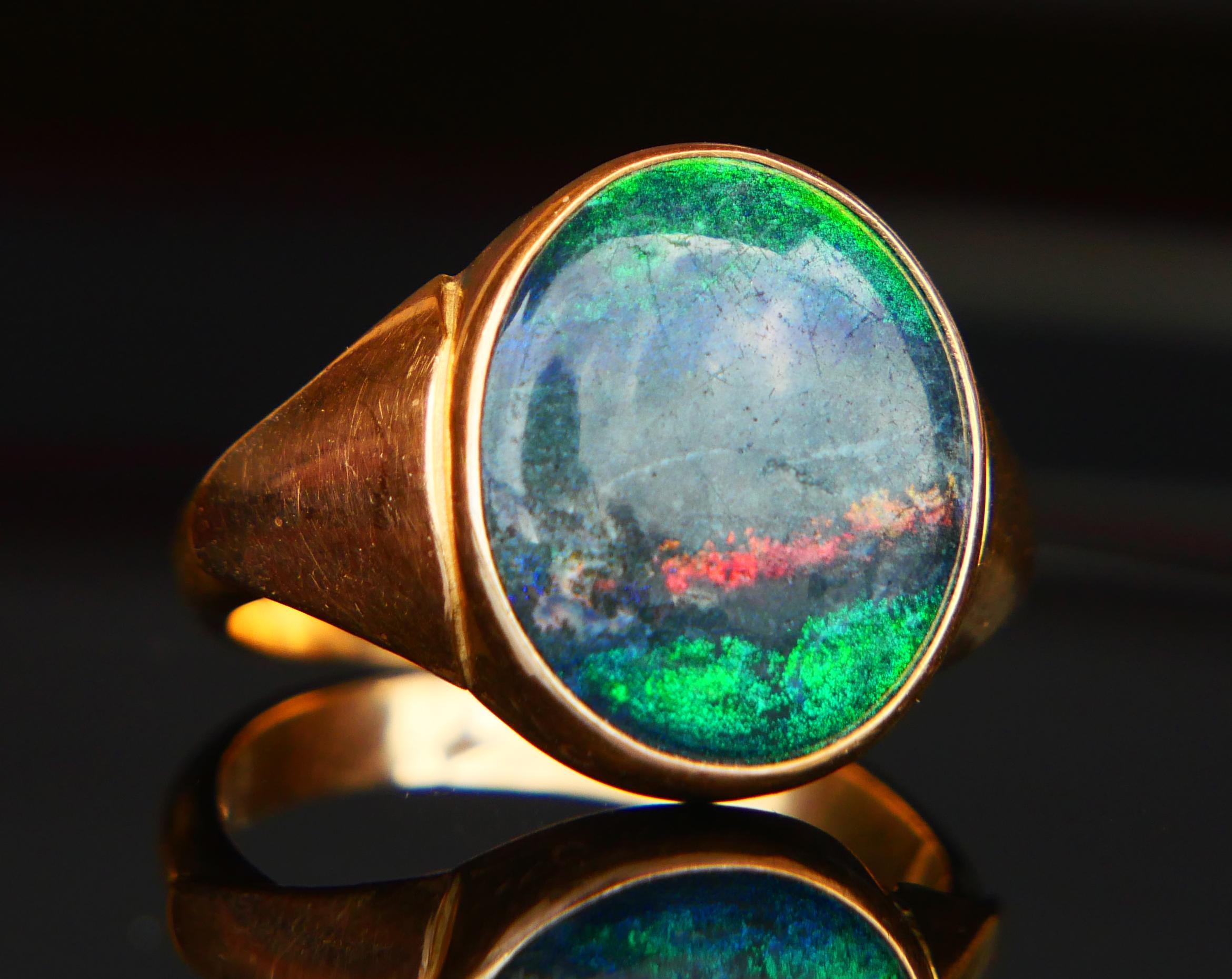 1989 Men Ring Opal triplet solid 18K Gold Ø 9.75US / 6.6 gr For Sale 5