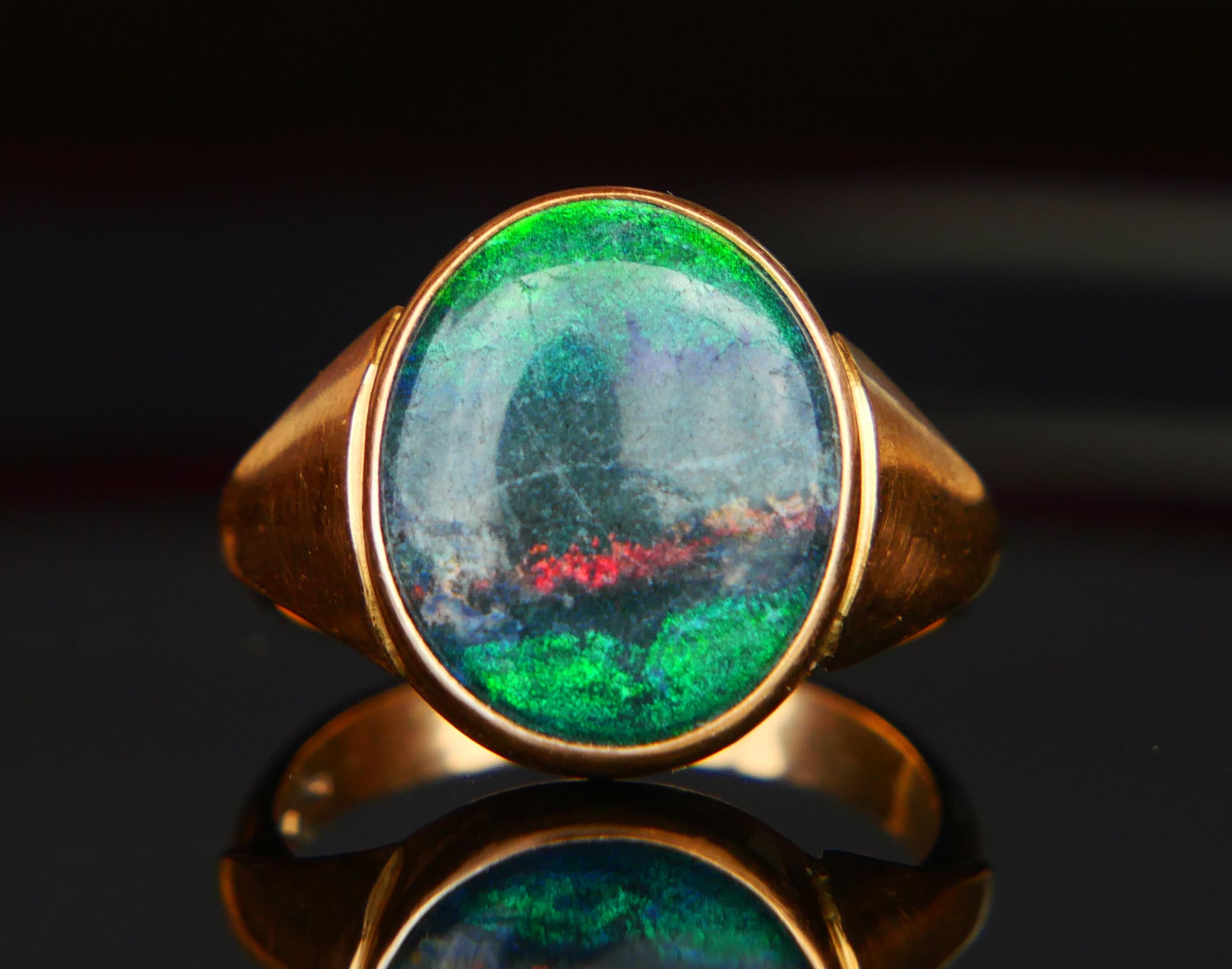 1989 Men Ring Opal triplet solid 18K Gold Ø 9.75US / 6.6 gr For Sale 7