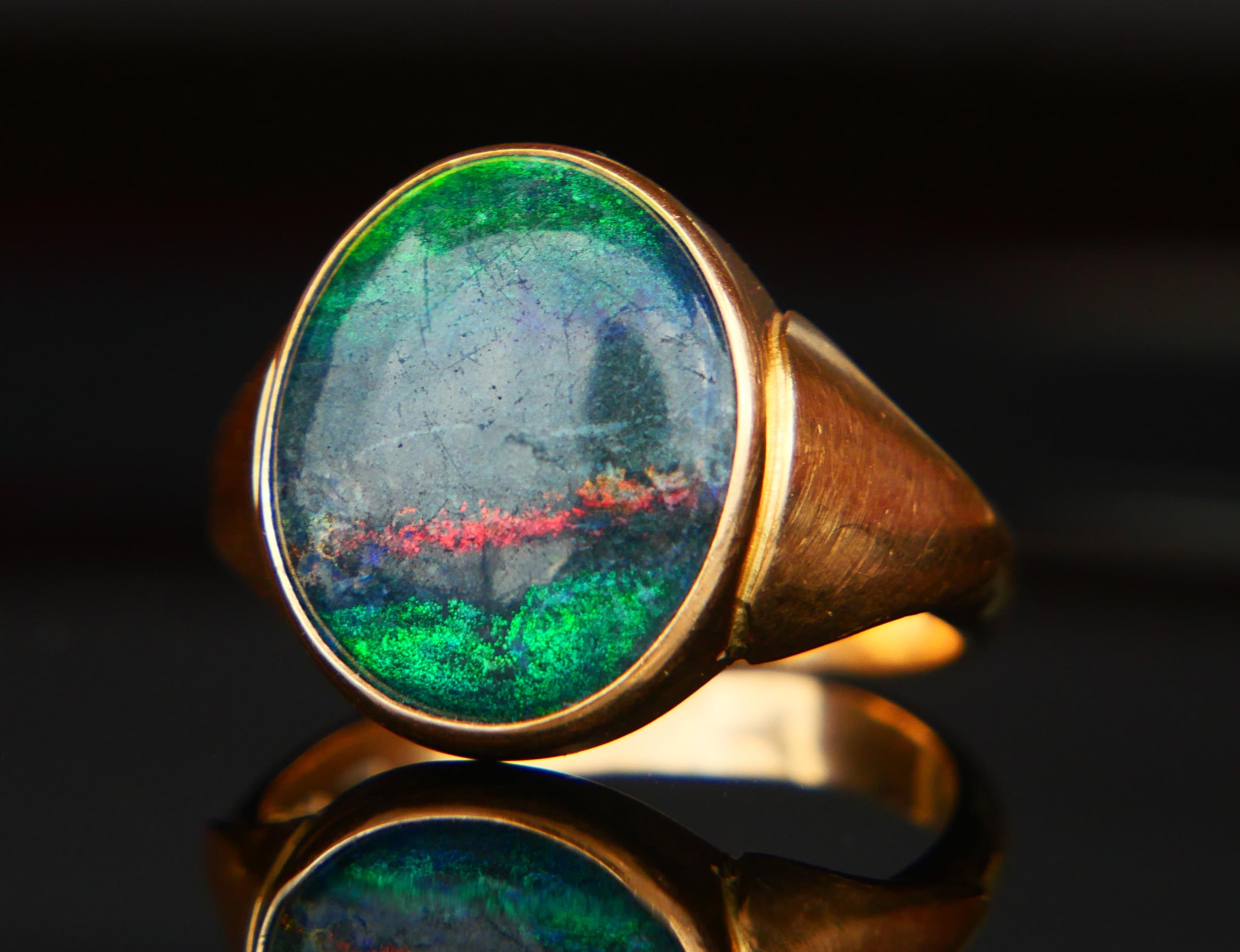 1989 Men Ring Opal triplet solid 18K Gold Ø 9.75US / 6.6 gr For Sale 8