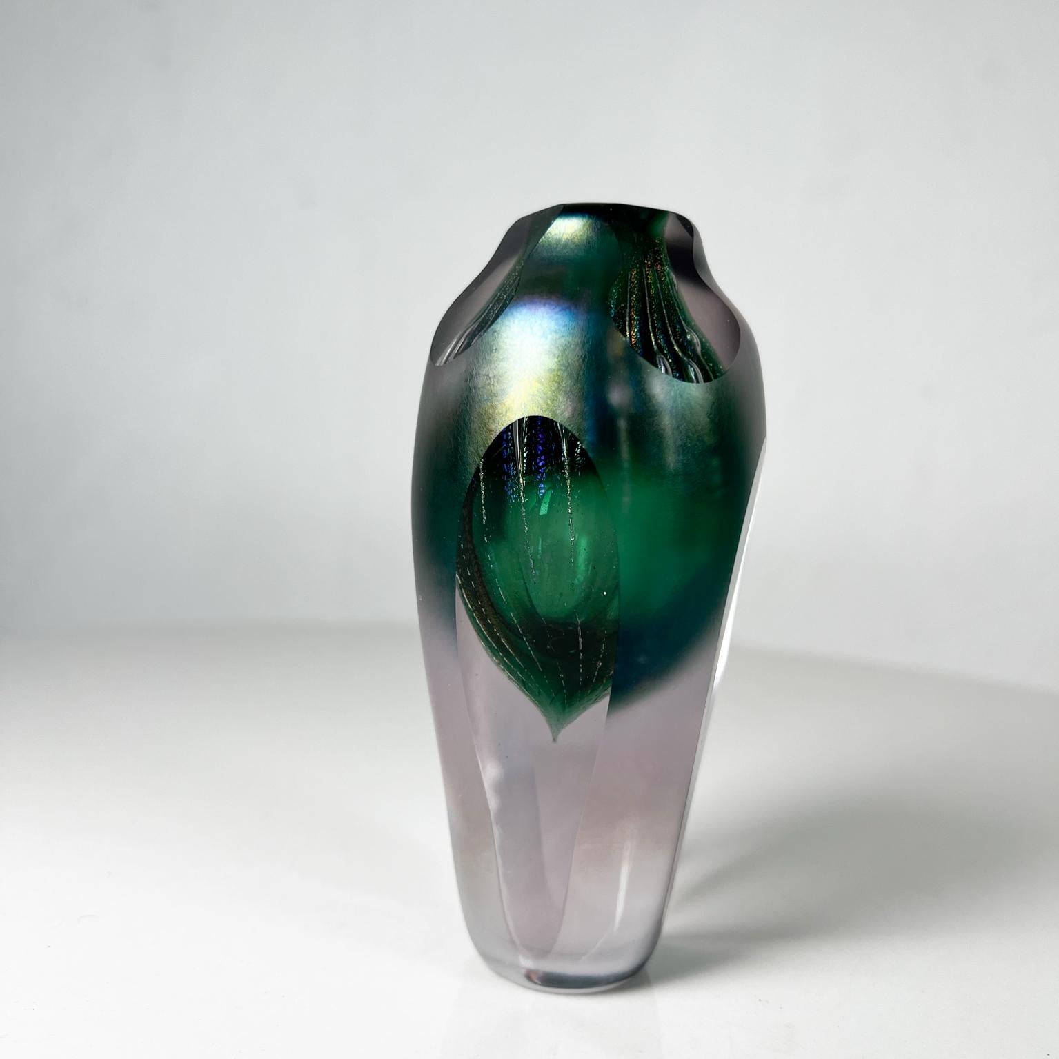 Modern 1989 Studio Handblown Art Glass Green Vase Brian Maytum For Sale