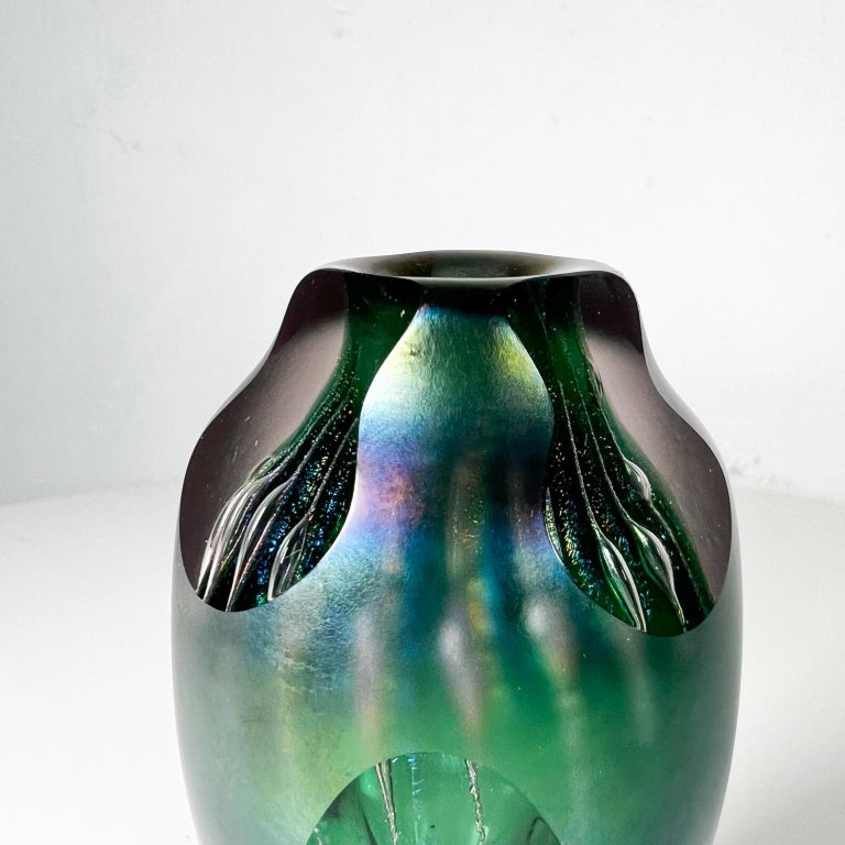 1989 Modern Studio Handblown Art Glass Green Vase Brian Maytum For Sale