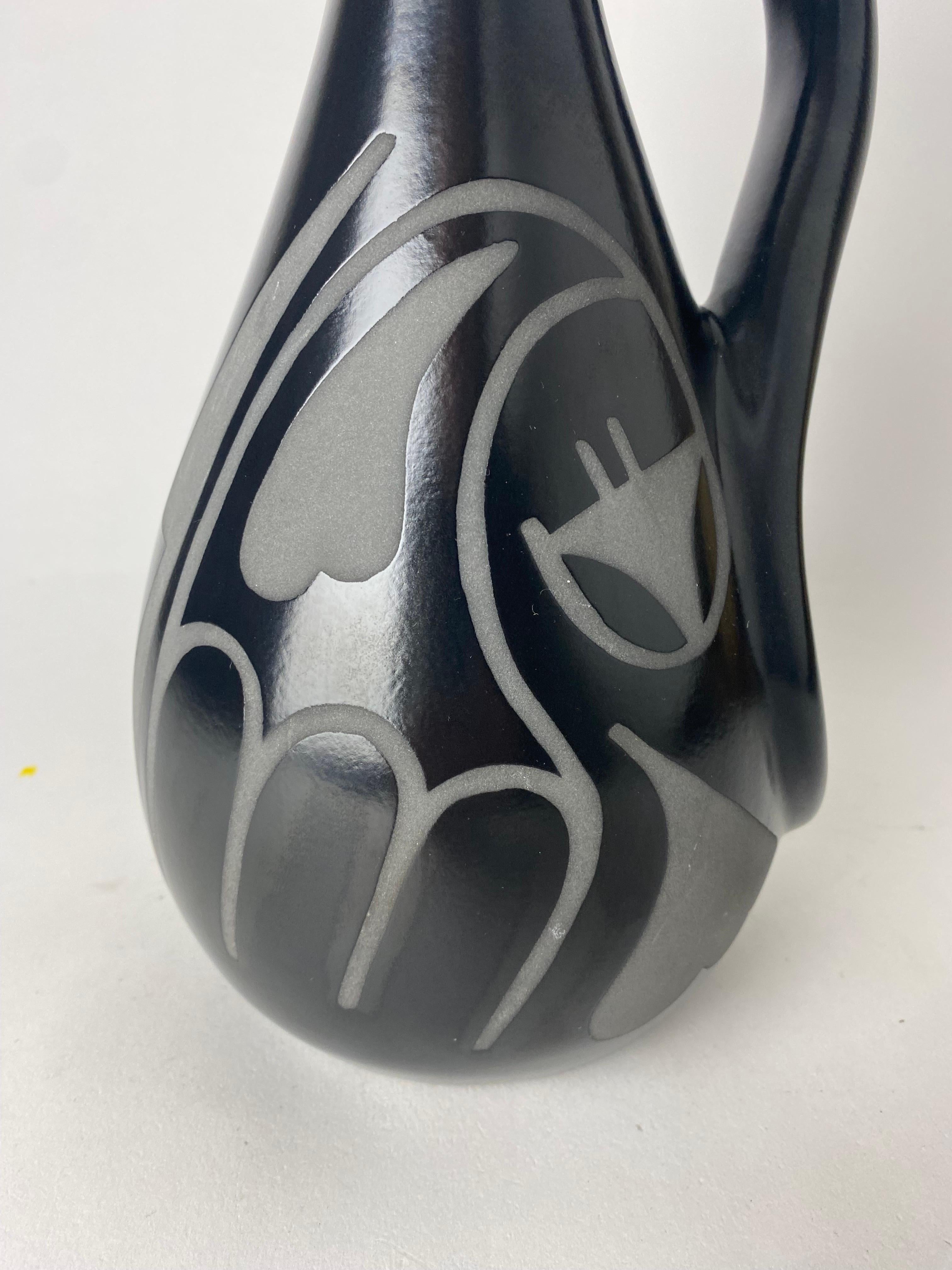 American 1989 Modern Vase with Handle and Abstract Design 