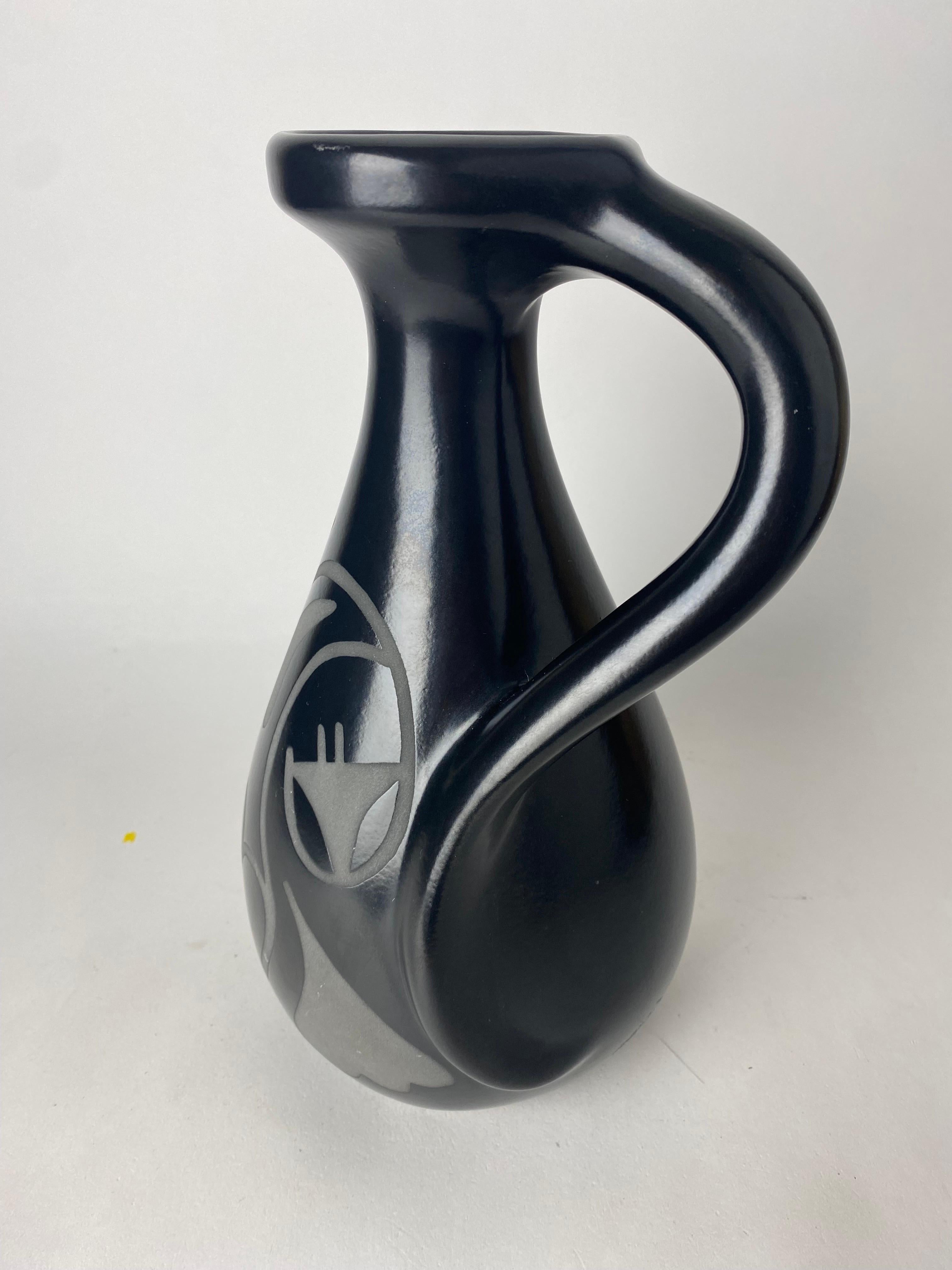 Late 20th Century 1989 Modern Vase with Handle and Abstract Design 