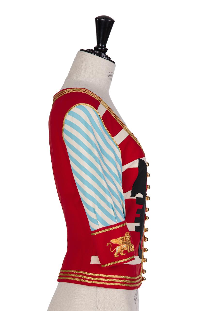 1989 MOSCHINO COUTURE Red Blue Venice Gondolier Jacket Cruise Me Baby Collection For Sale 1