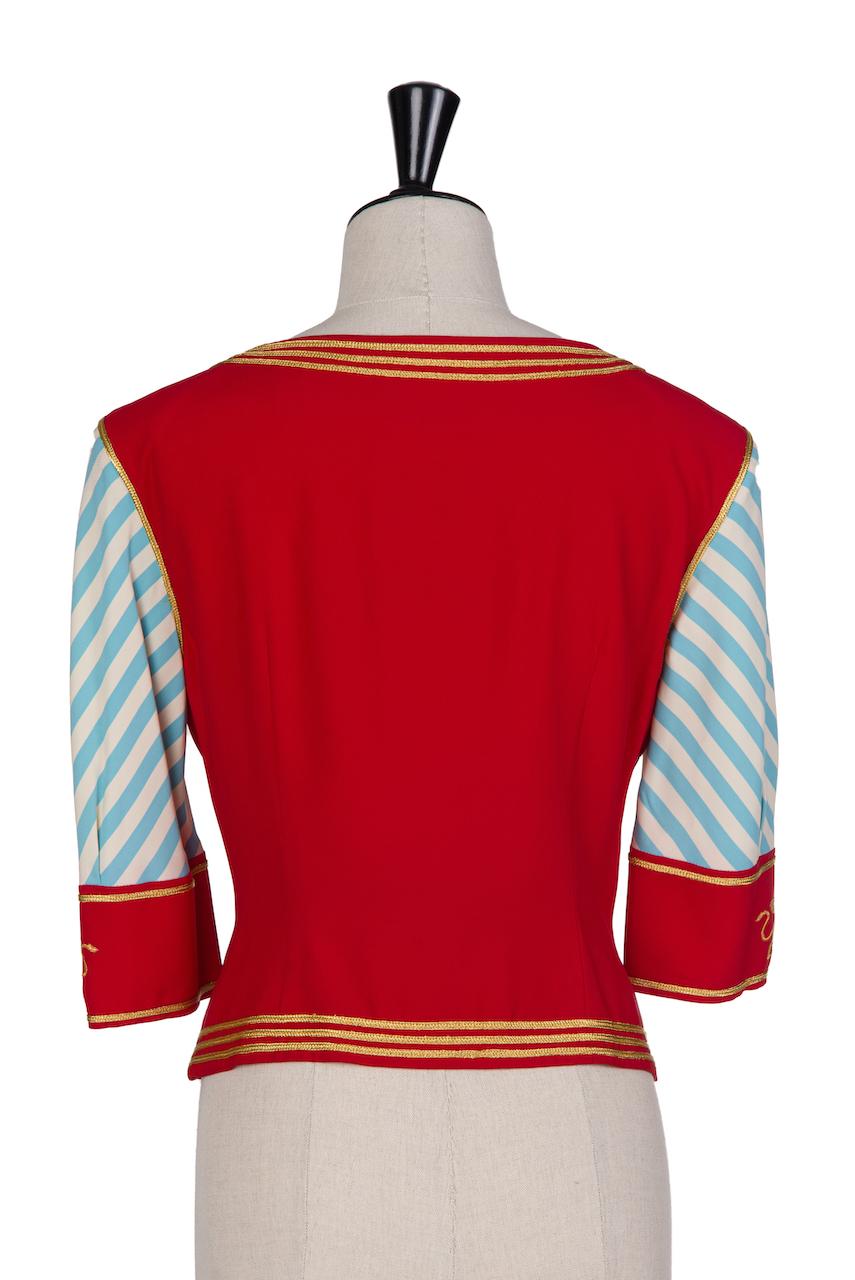 1989 MOSCHINO COUTURE Red Blue Venice Gondolier Jacket Cruise Me Baby Collection For Sale 2