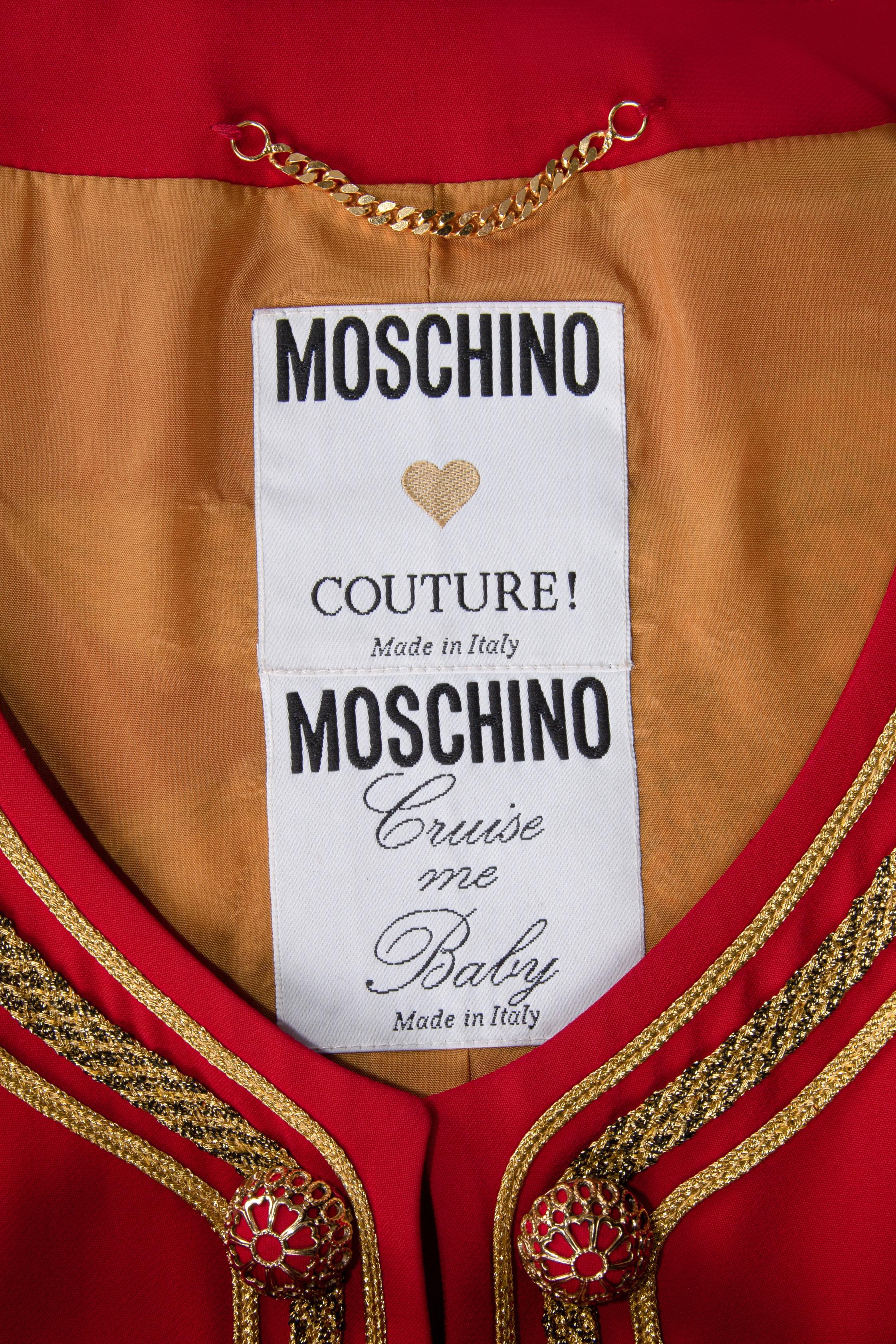 1989 MOSCHINO COUTURE Red I Love Venice Lion Appliquéd Jacket & Pant Suit For Sale 11