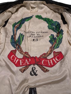 1989 Moschino Vintage Pebbled Leather Coat with Limited Edition Artwork Lining