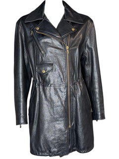 1989 Moschino Vintage Pebbled Leather Coat with Limited Edition Artwork Lining