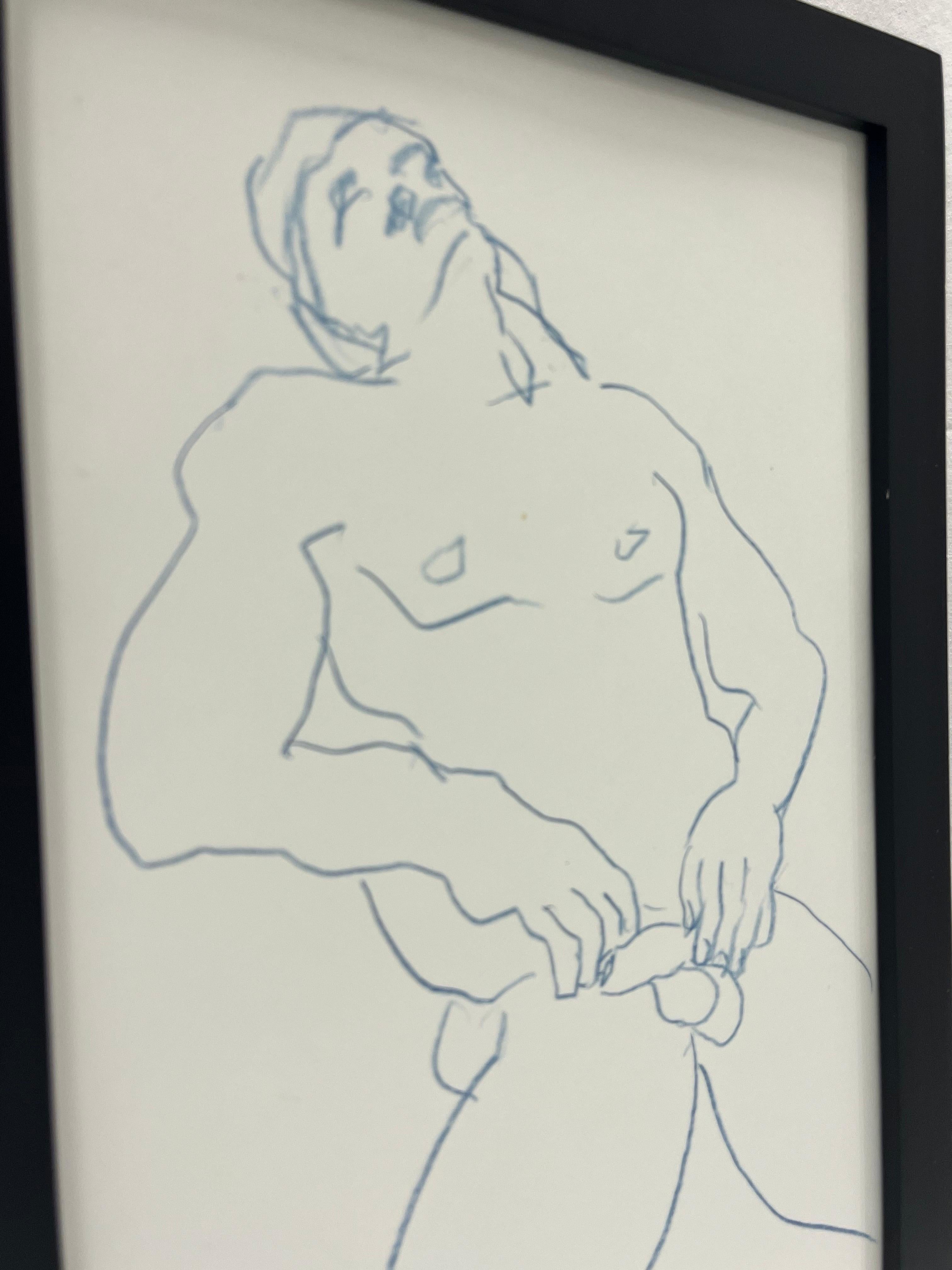 A late 1980's academic style nude male artist sketch or study of an African American man from a New York City estate in the Chelsea / West Village area. The work is done in a colored pencil medium on a heavy paper support, signed illegibly and