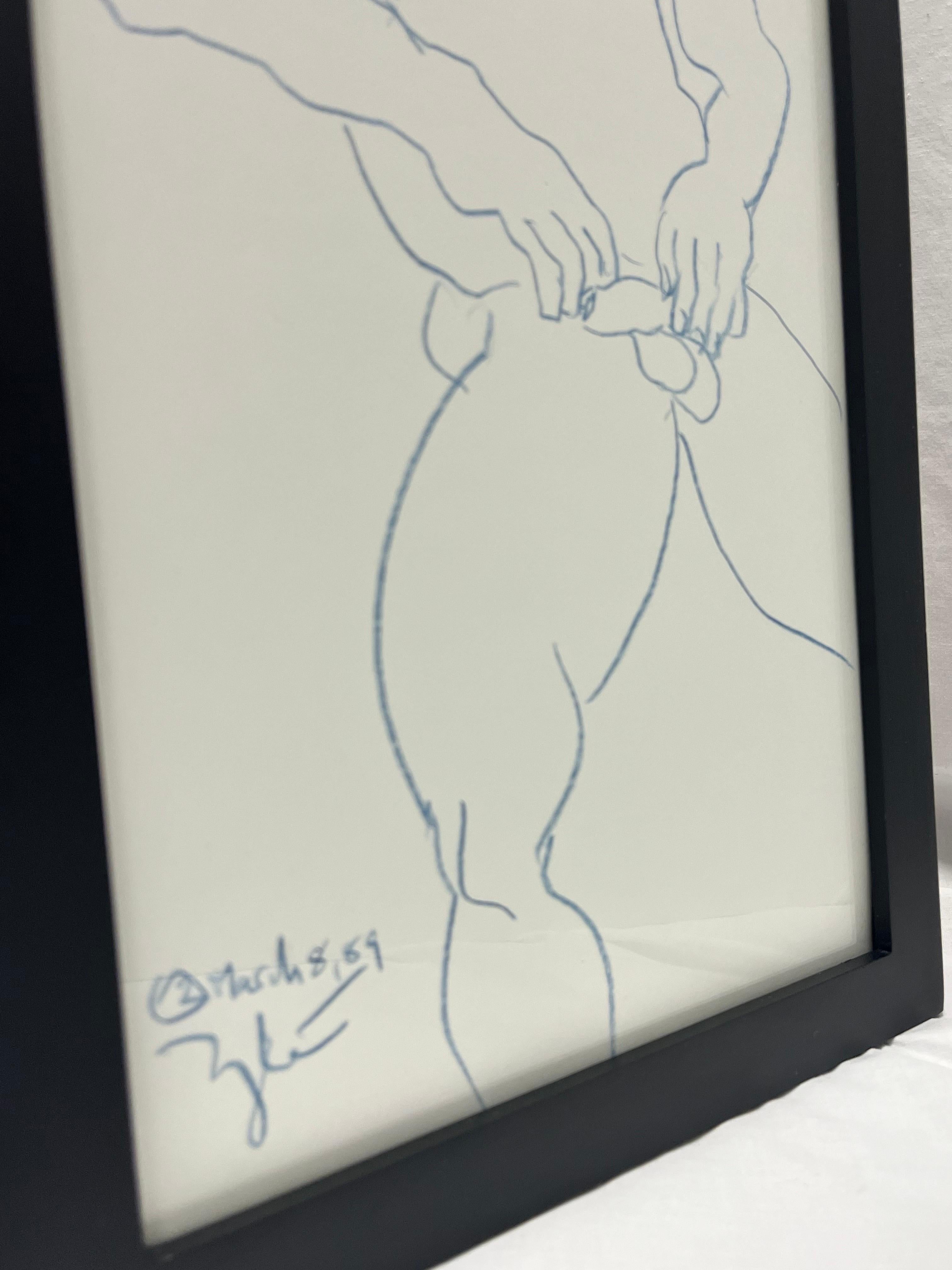 Post-Modern 1989 Nude Male Artist Studio Sketch from New York City Estate Contemporary Frame For Sale