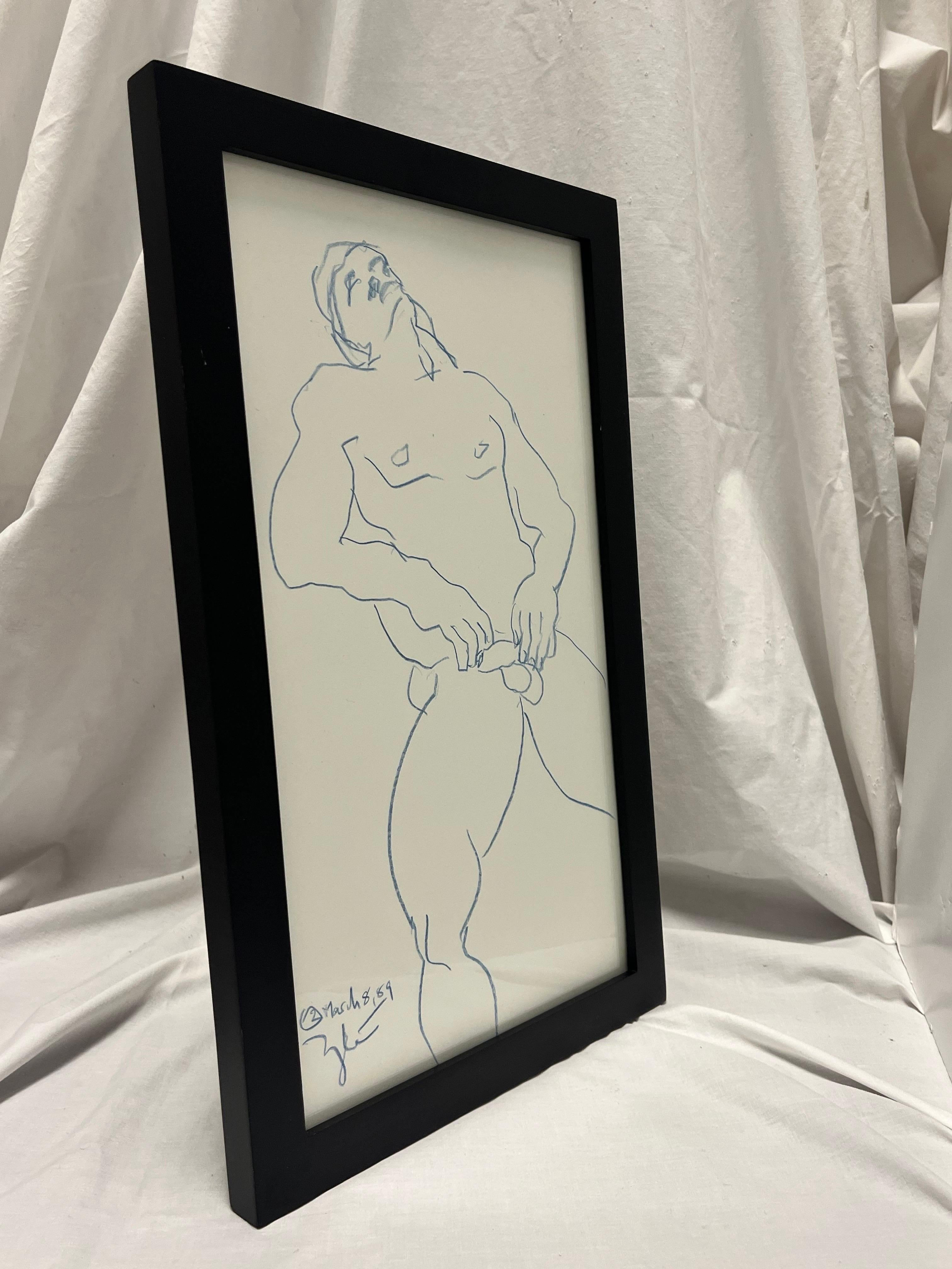 American 1989 Nude Male Artist Studio Sketch from New York City Estate Contemporary Frame For Sale