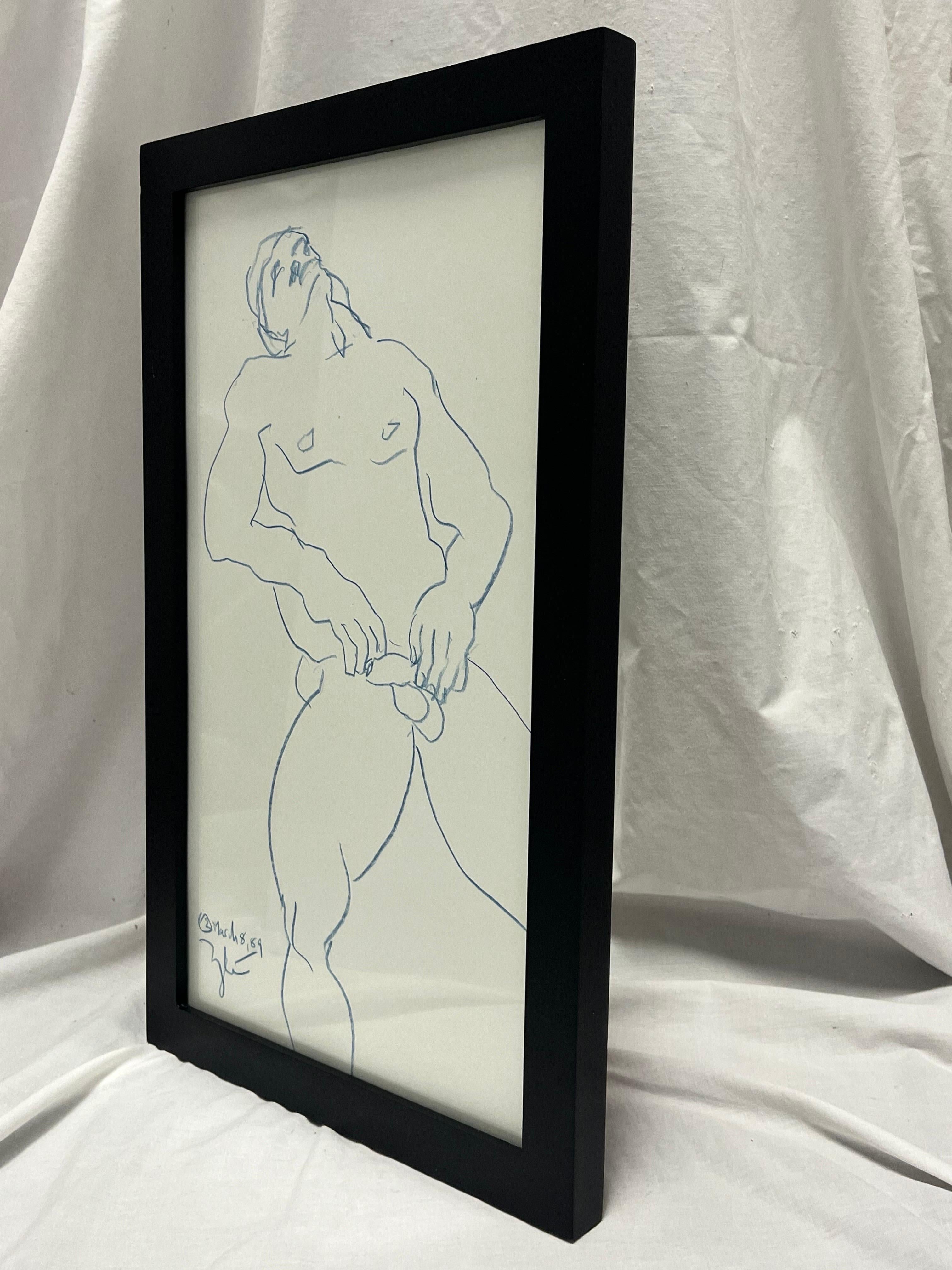 1989 Nude Male Artist Studio Sketch from New York City Estate Contemporary Frame In Good Condition For Sale In Atlanta, GA