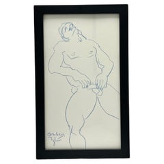 1989 Nude Male Artist Studio Sketch from New York City Estate Contemporary Frame