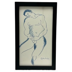1989 Nude Male Artist Studio Sketch from New York City Estate Contemporary Frame
