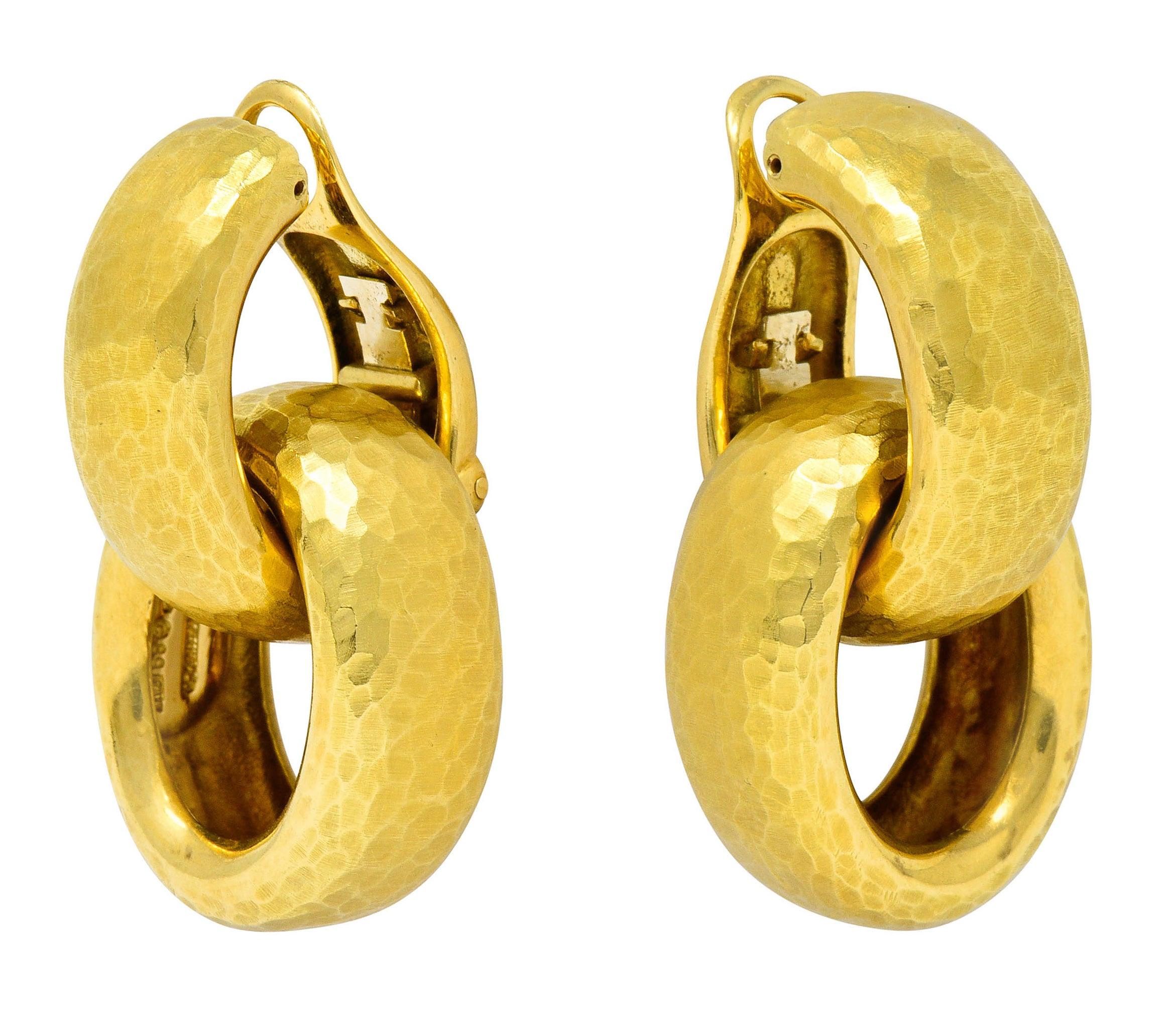 Contemporary 1989 Paloma Picasso Tiffany & Co. 18 Karat Gold Hammered Drop Ear-Clip Earrings