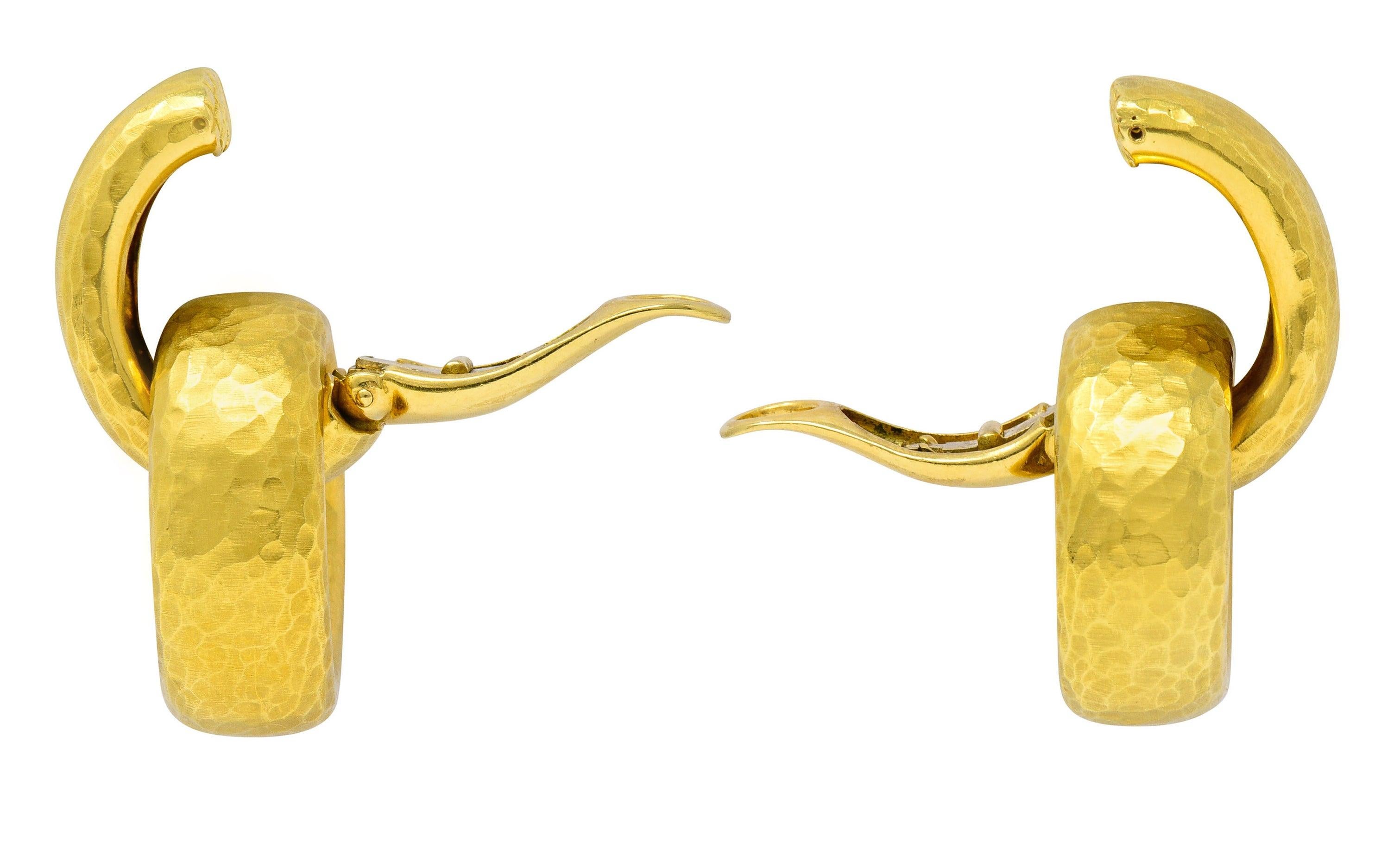 Women's or Men's 1989 Paloma Picasso Tiffany & Co. 18 Karat Gold Hammered Drop Ear-Clip Earrings