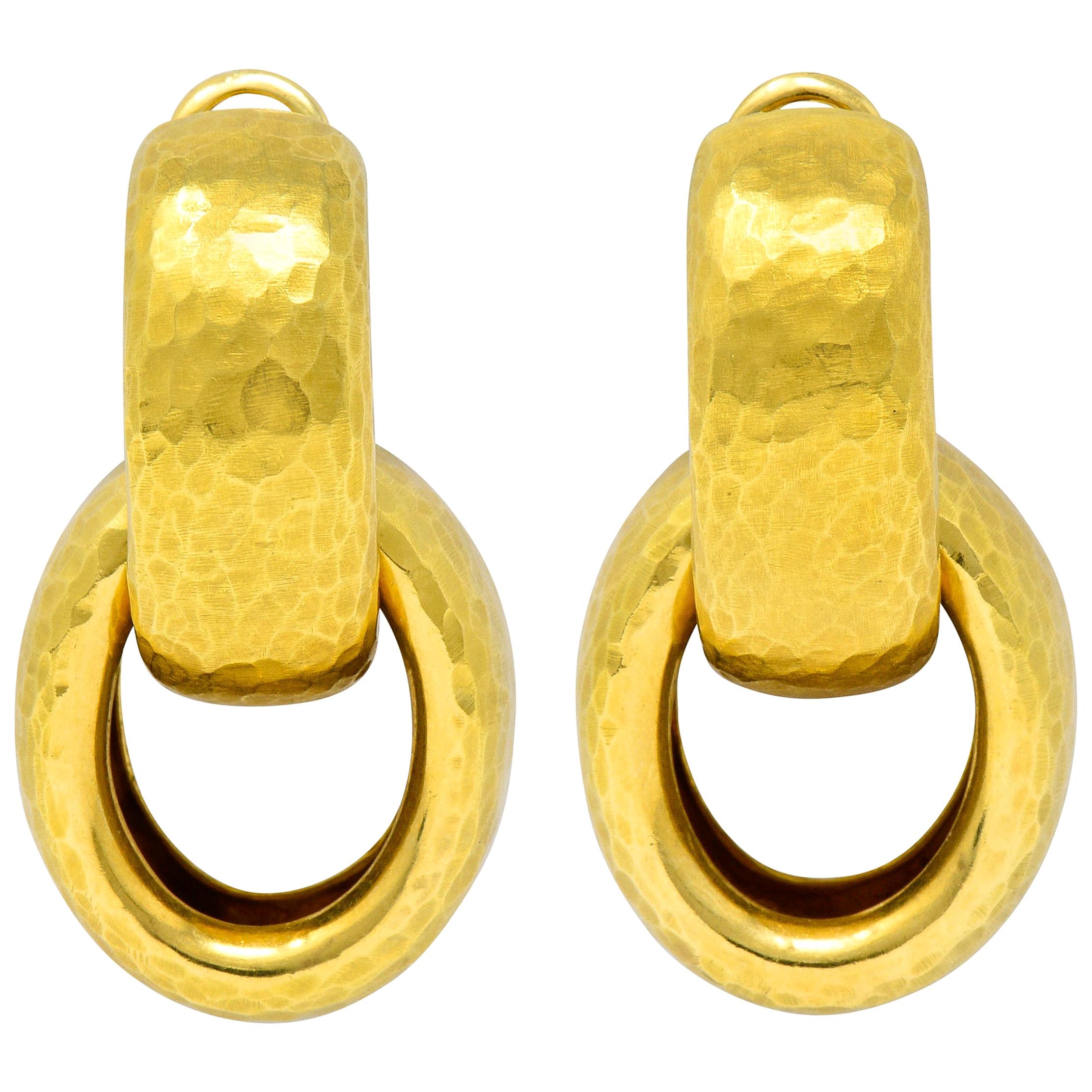 1989 Paloma Picasso Tiffany & Co. 18 Karat Gold Hammered Drop Ear-Clip Earrings