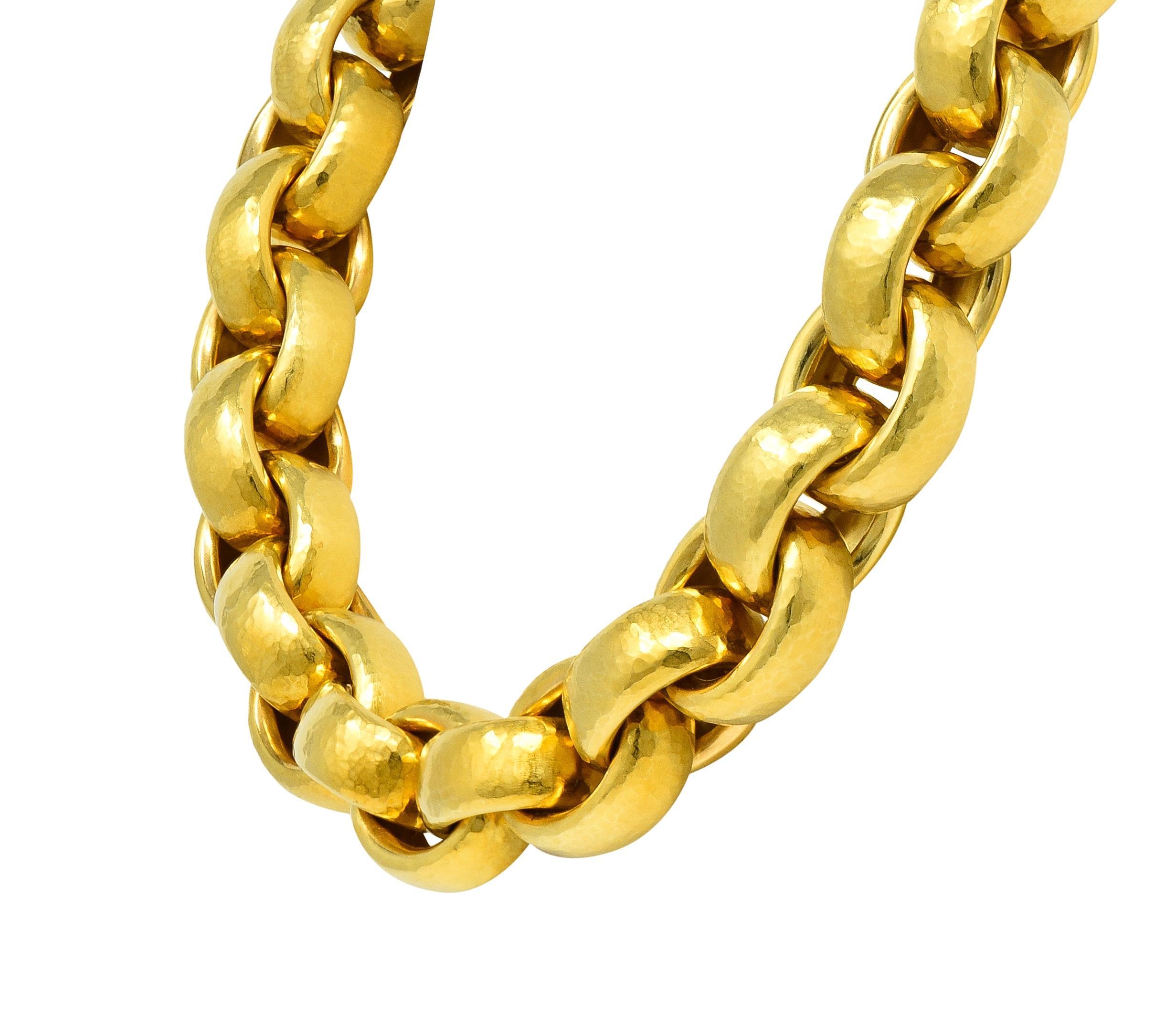 Contemporary 1989 Paloma Picasso Tiffany & Co. 18 Karat Yellow Gold Hammered Link Necklace For Sale
