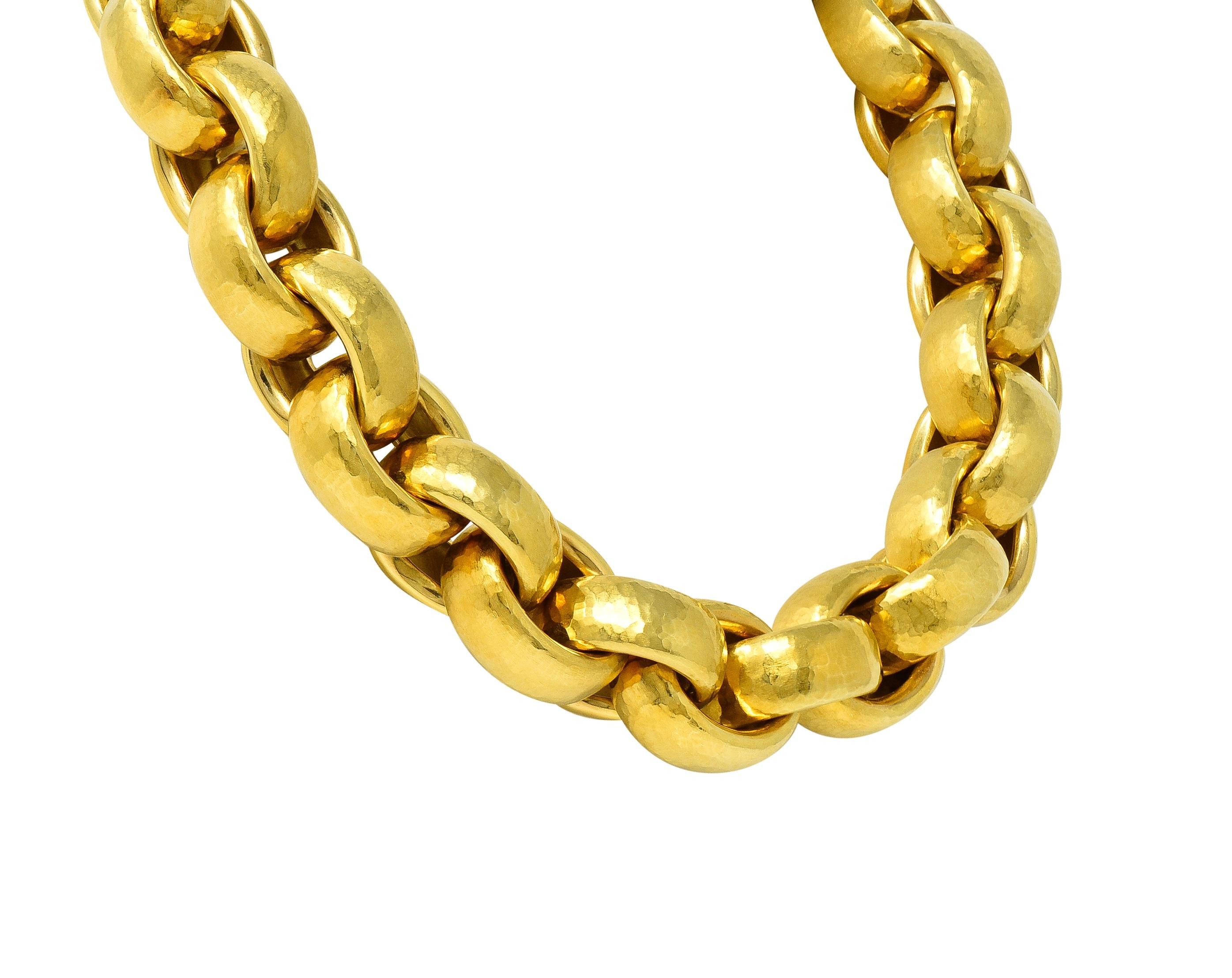 1989 Paloma Picasso Tiffany & Co. 18 Karat Yellow Gold Hammered Link Necklace In Excellent Condition For Sale In Philadelphia, PA