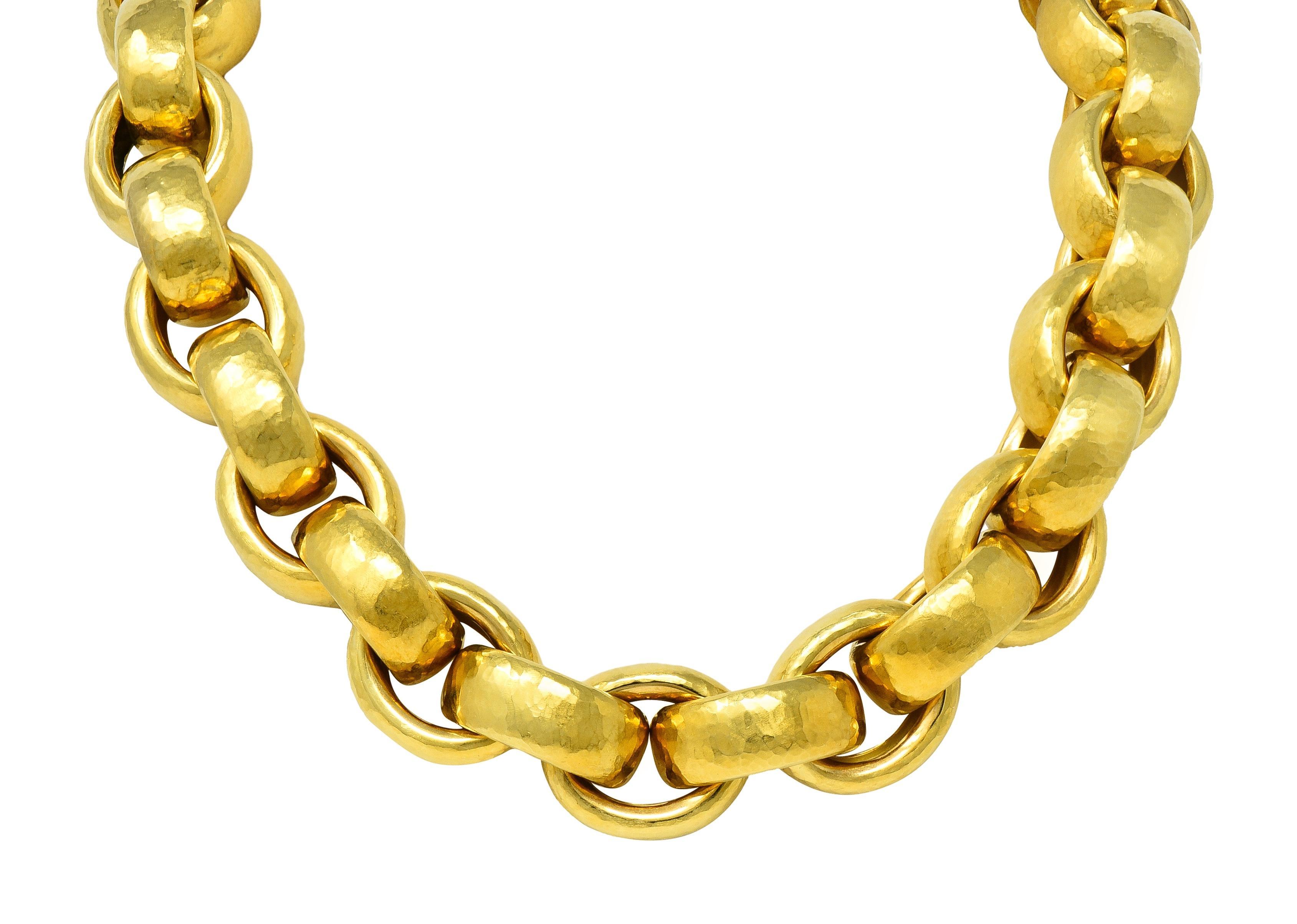 1989 Paloma Picasso Tiffany & Co. 18 Karat Yellow Gold Hammered Link Necklace For Sale 3