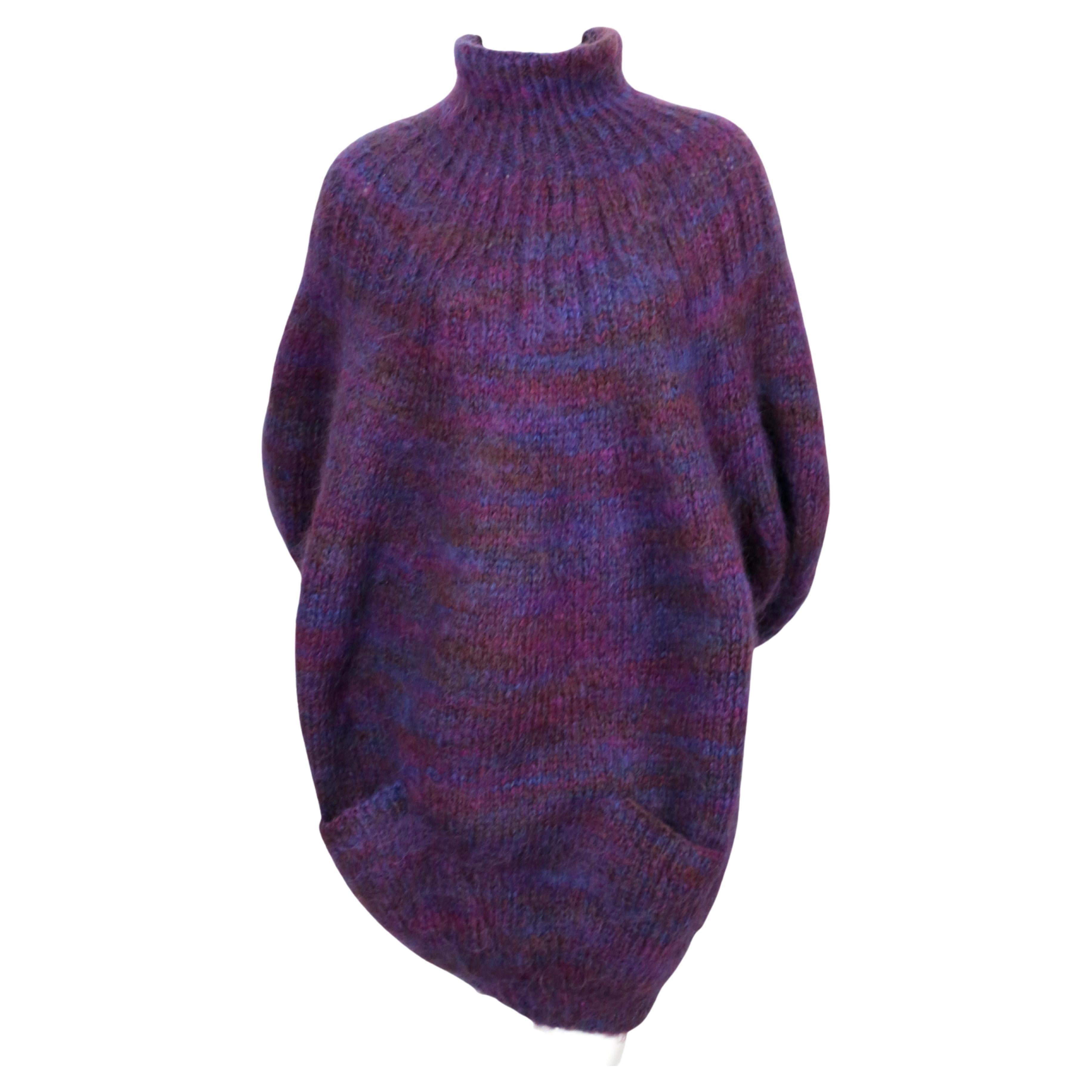 Black 1989 PERRY ELLIS by MARC JACOBS oversized purple handknit sweater dress
