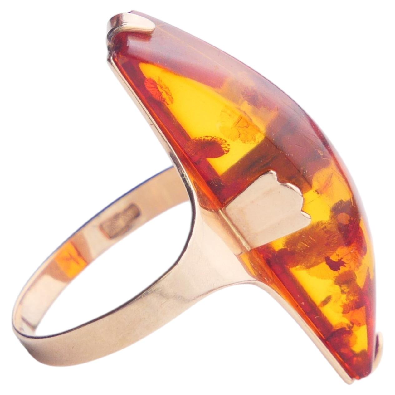 1989 Ring Natur Bernstein massiv 14K Gold ØUS8 / 4.5 gr