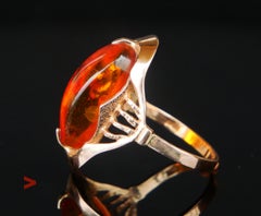 1989 Bague ambre naturel or massif 14K ØUS8.5 / 5.9 gr