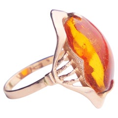 1989 Bague ambre naturel or massif 14K ØUS8.5 / 5.9 gr