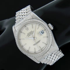 1989 Rolex Datejust Jubilee Engine Turned Bezel Silver Dial 36mm Watch Ref 16220