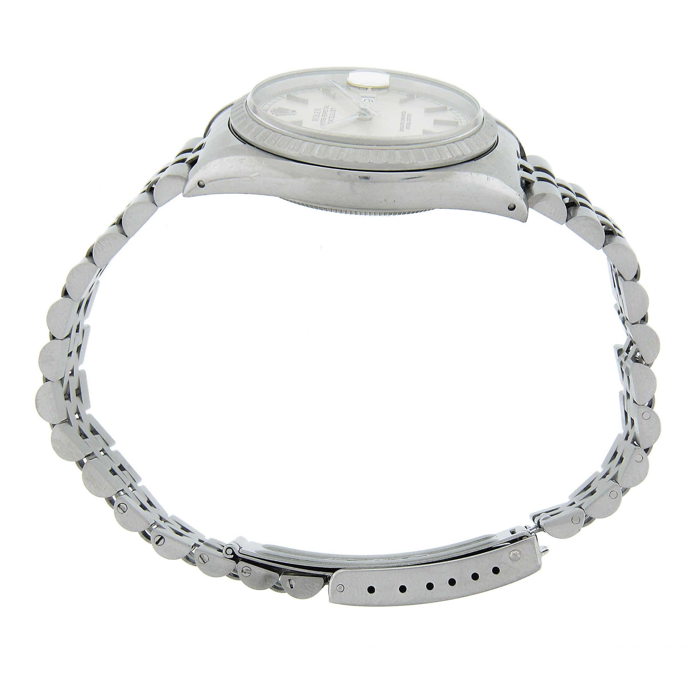 1989 Rolex Datejust Jubilee Engine Turned Bezel Silver Dial 36mm Watch Ref 16220 For Sale 1