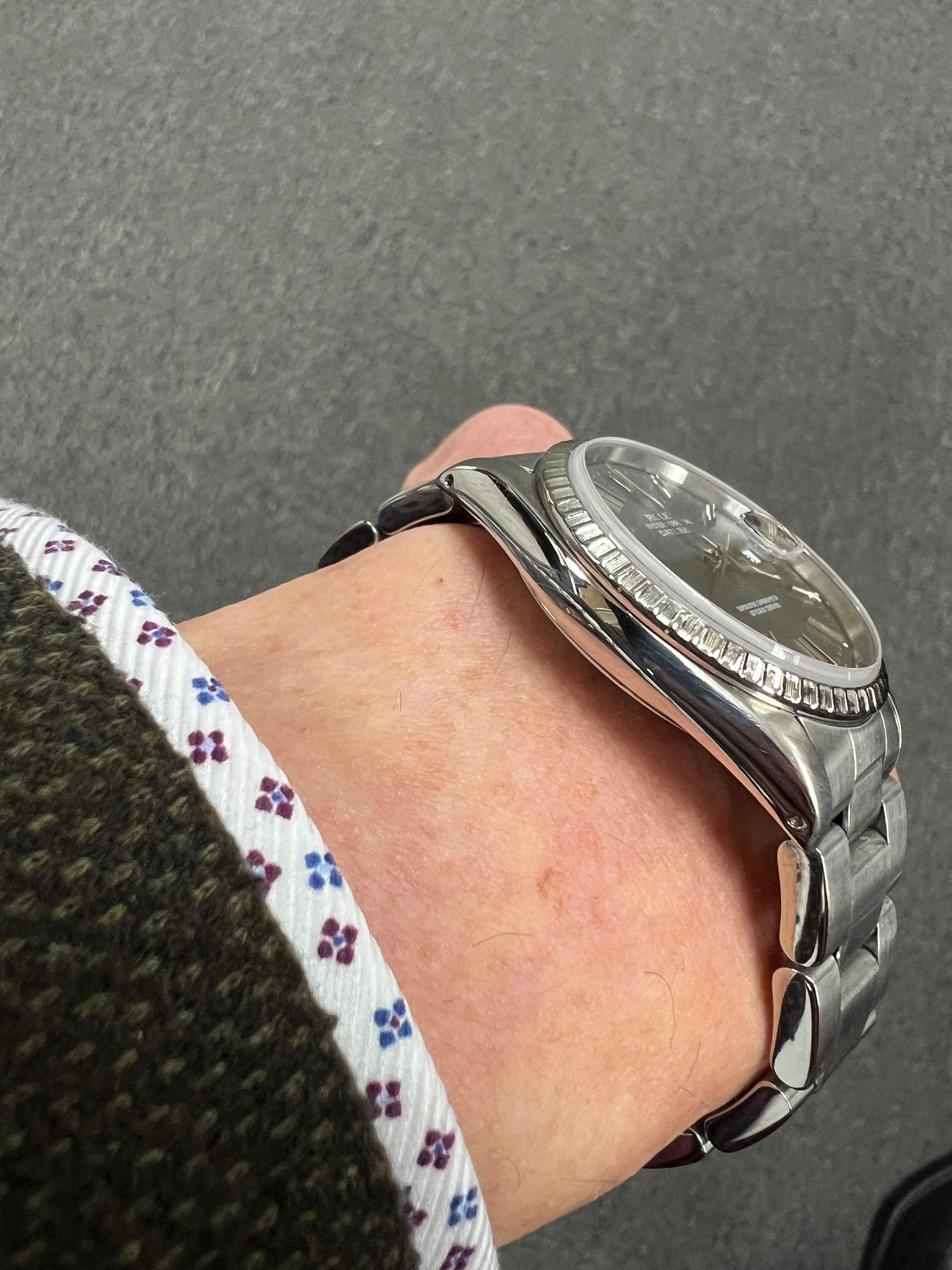 1989 Rolex Datejust Oyster Perpetual Gray Zifferblatt Edelstahl-Uhr (Zeitgenössisch)