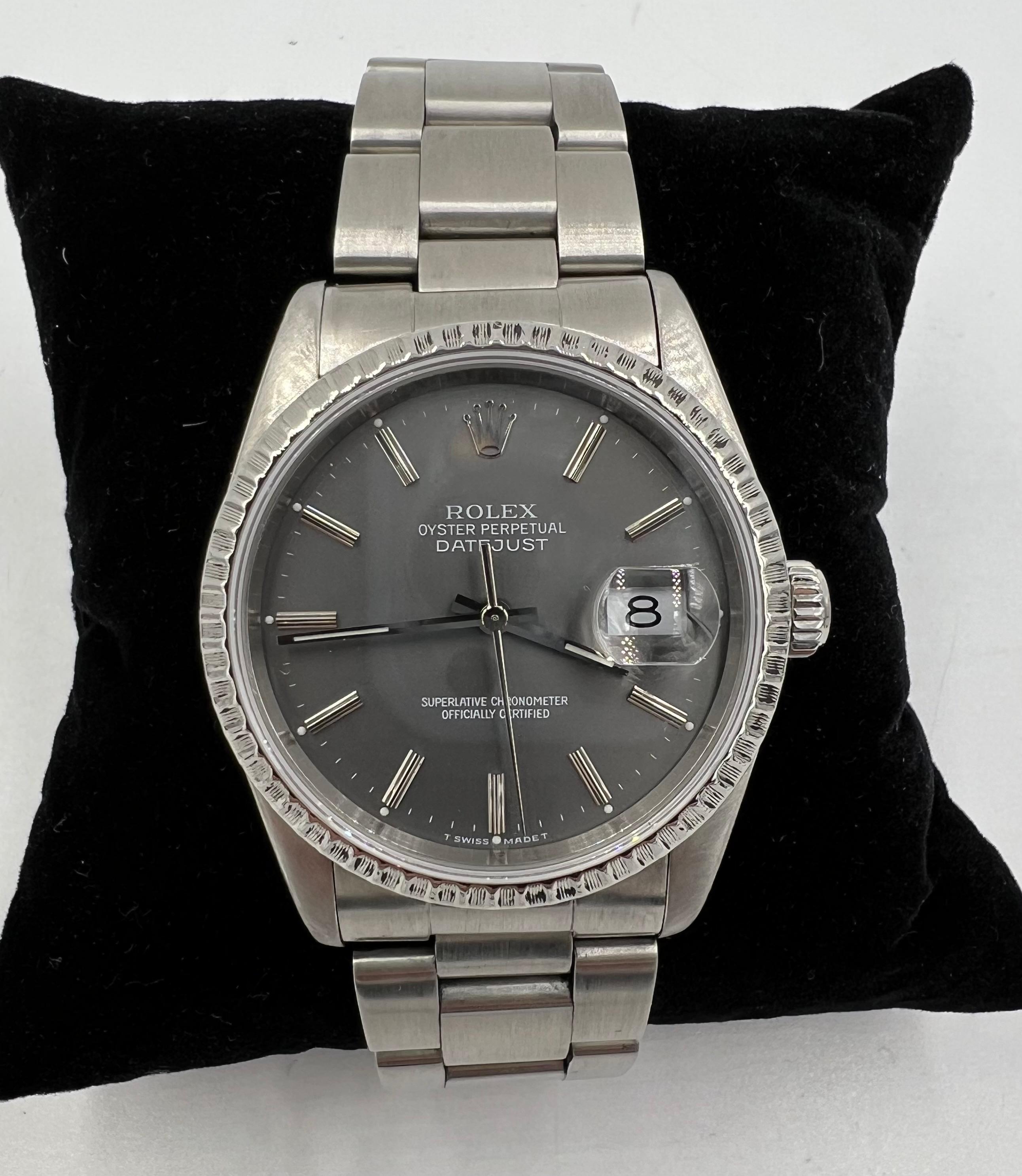 1989 Rolex Datejust Oyster Perpetual Gray Zifferblatt Edelstahl-Uhr im Zustand „Gut“ in Los Angeles, CA