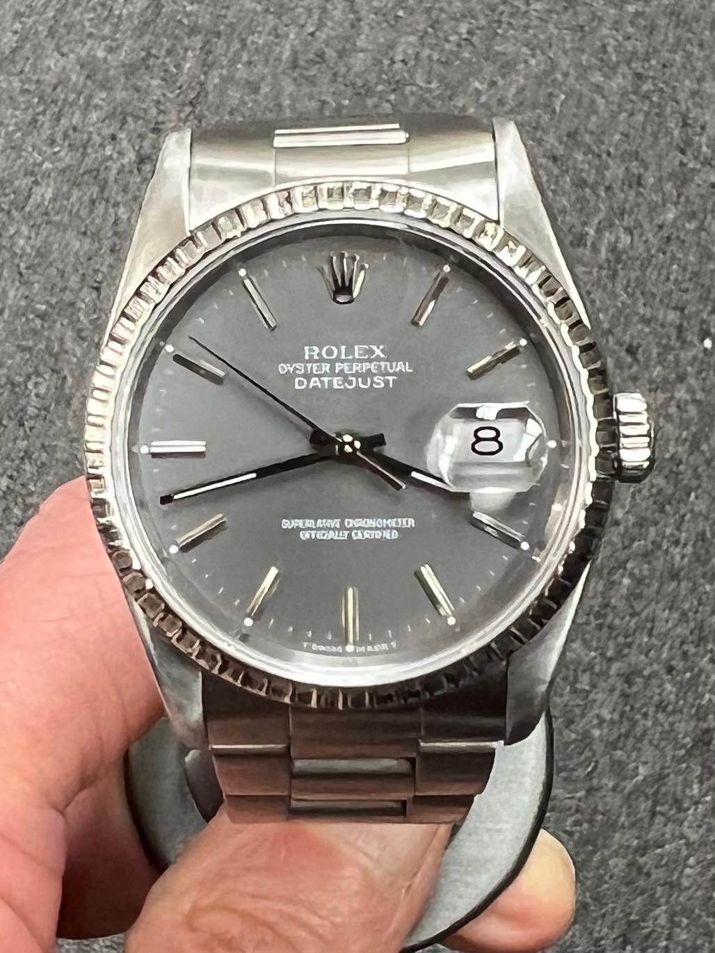 1989 Rolex Datejust Oyster Perpetual Gray Zifferblatt Edelstahl-Uhr für Damen oder Herren