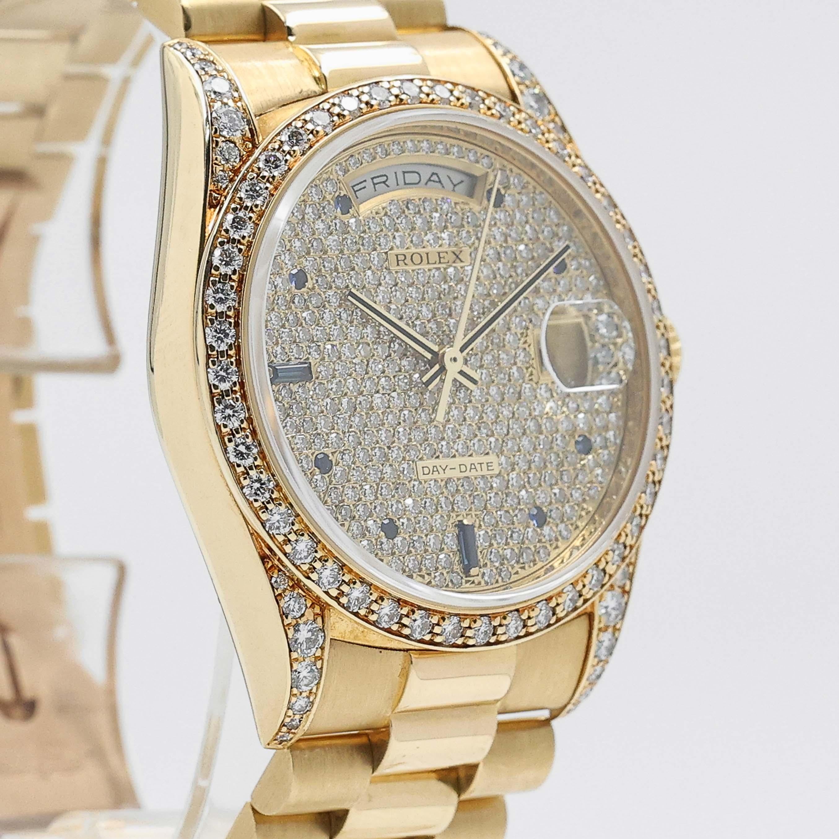 Women's or Men's 1989 Rolex Day Date Pavee Dial With Sapphires Ref. 18388 For Sale