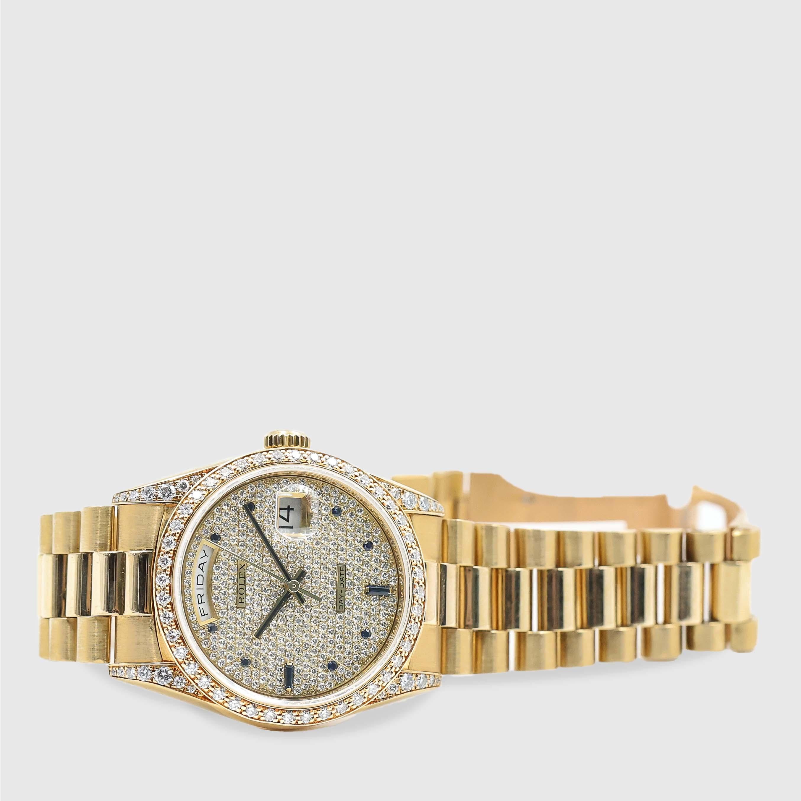 1989 Rolex Day Date Pavee Dial With Sapphires Ref. 18388 For Sale 3