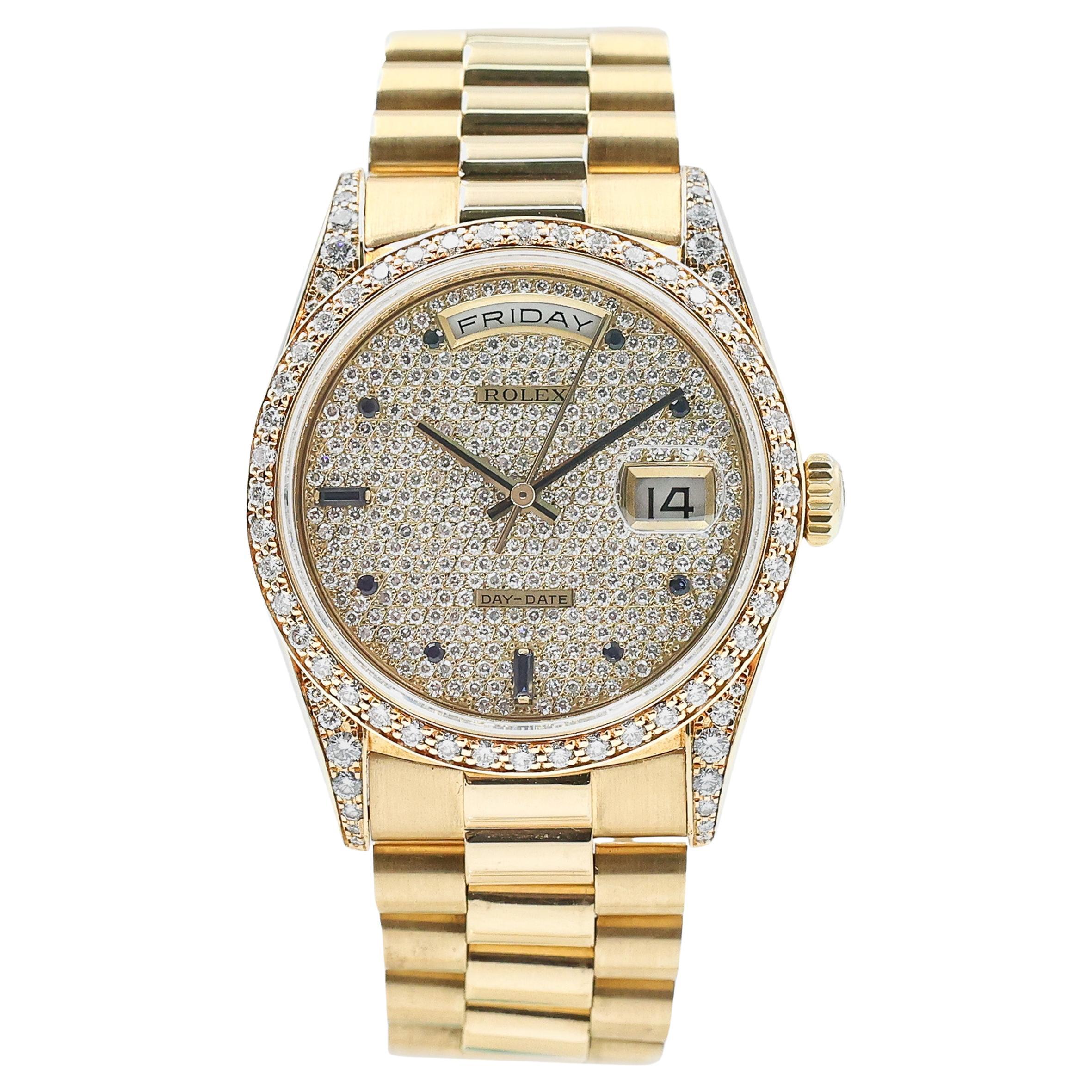 1989 Rolex Day Date Pavee Dial With Sapphires Ref. 18388 For Sale