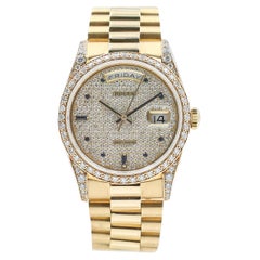 Vintage 1989 Rolex Day Date Pavee Dial With Sapphires Ref. 18388