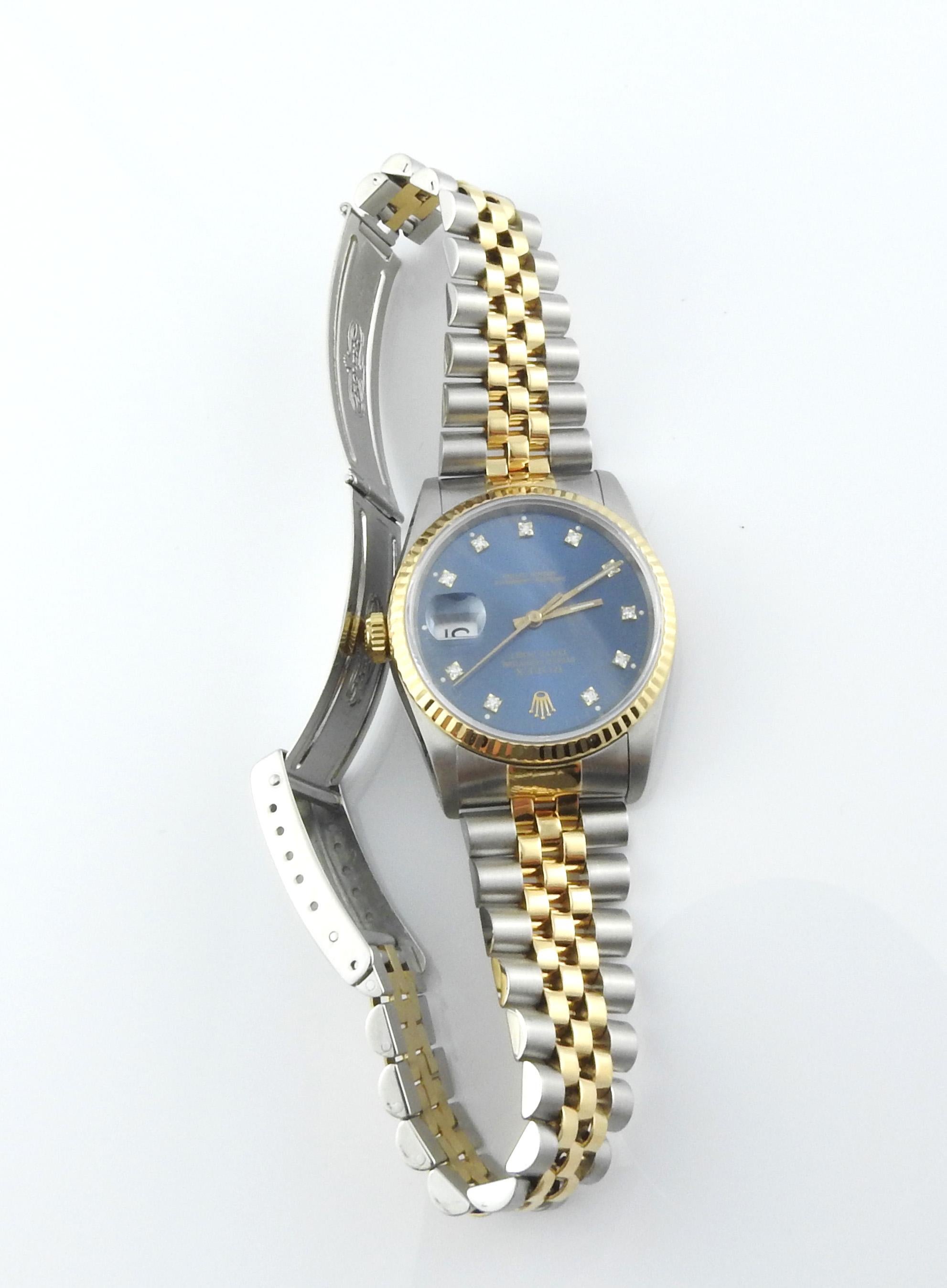 1989 Rolex Men's Two-Tone Date Just Watch Blue Diamond Dial 16233 2