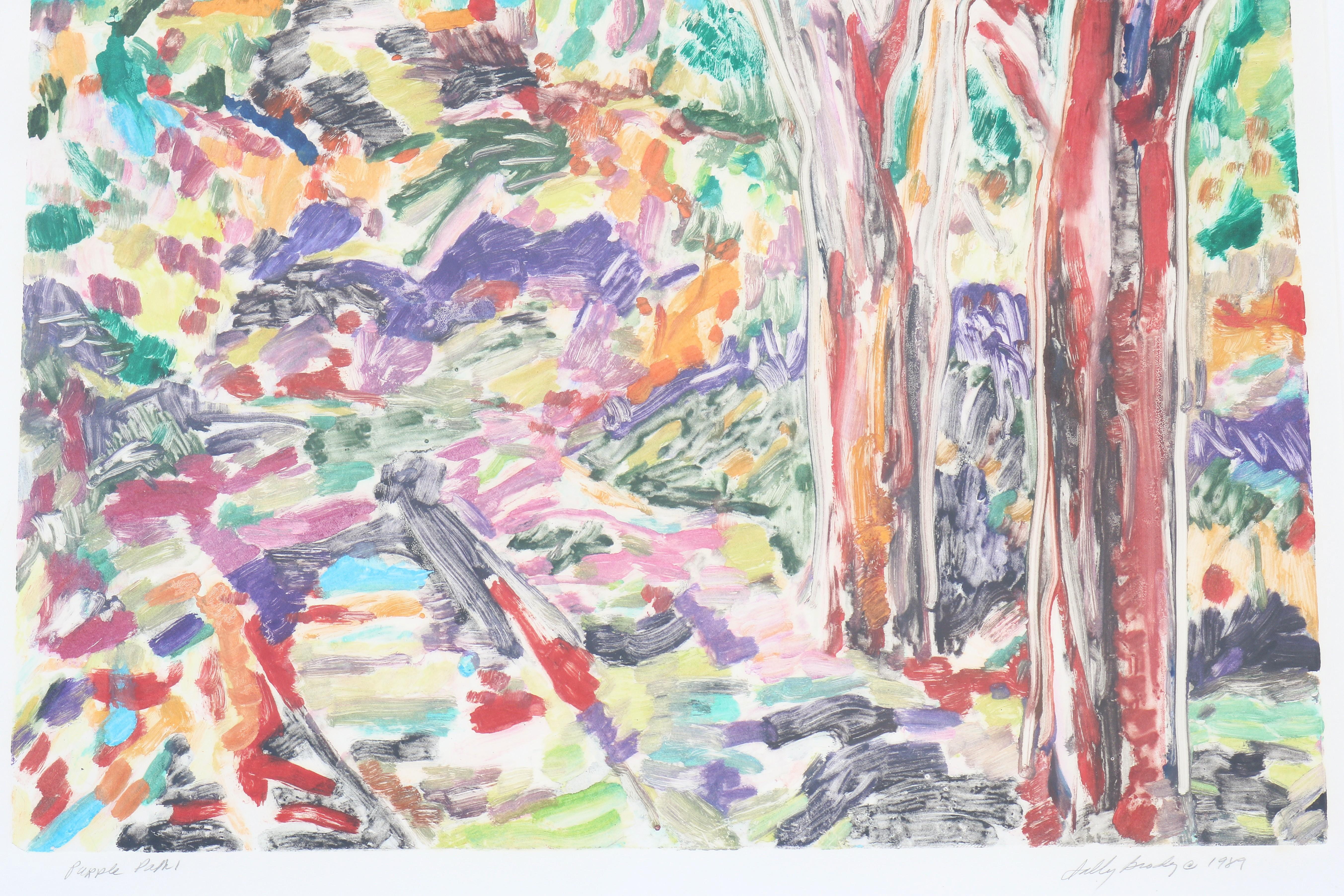 1989 Sally Brody Sendero Púrpura Tintas al agua Pintura monotipo Única en su género en venta 2