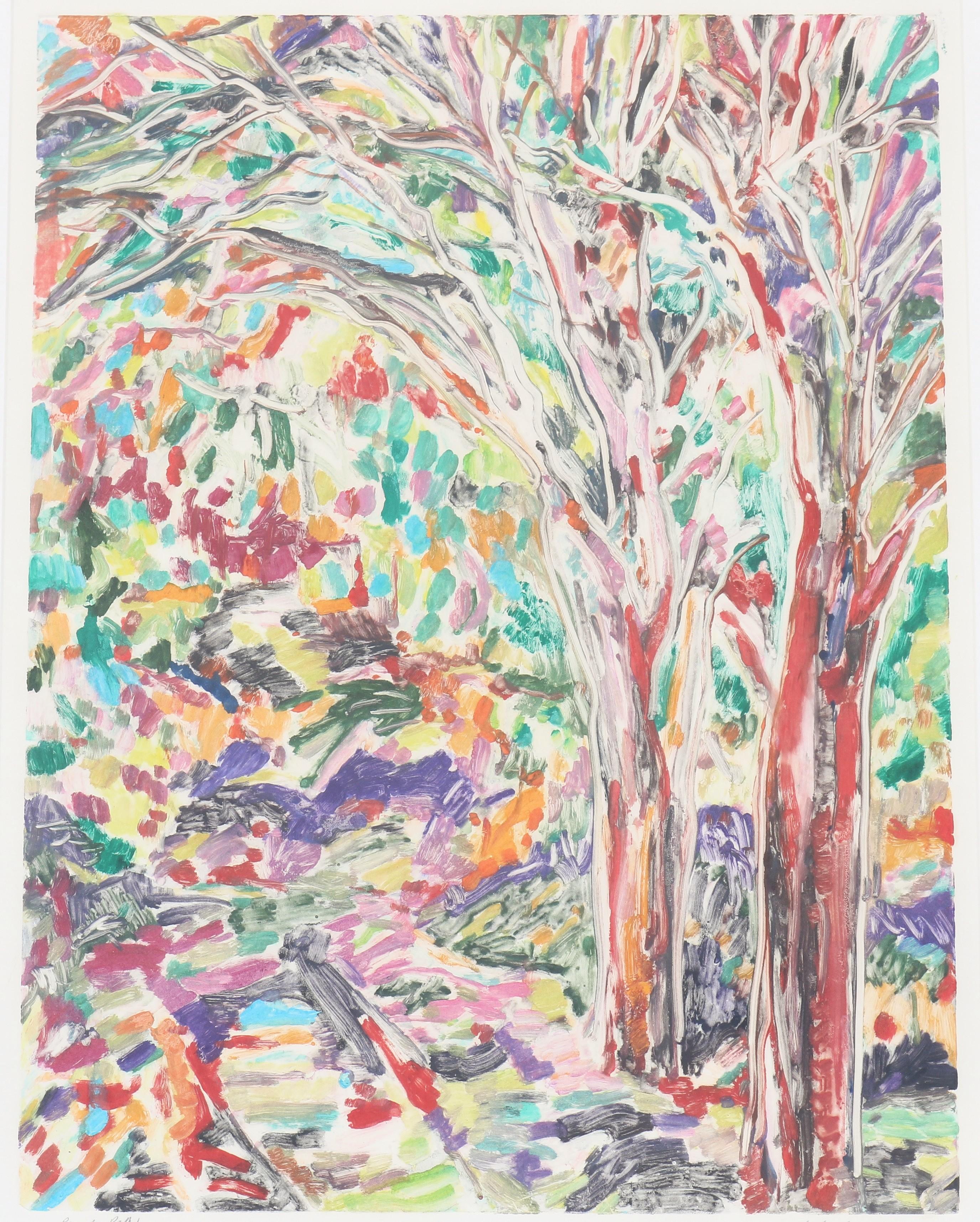 1989 Sally Brody Sendero Púrpura Tintas al agua Pintura monotipo Única en su género Moderno en venta